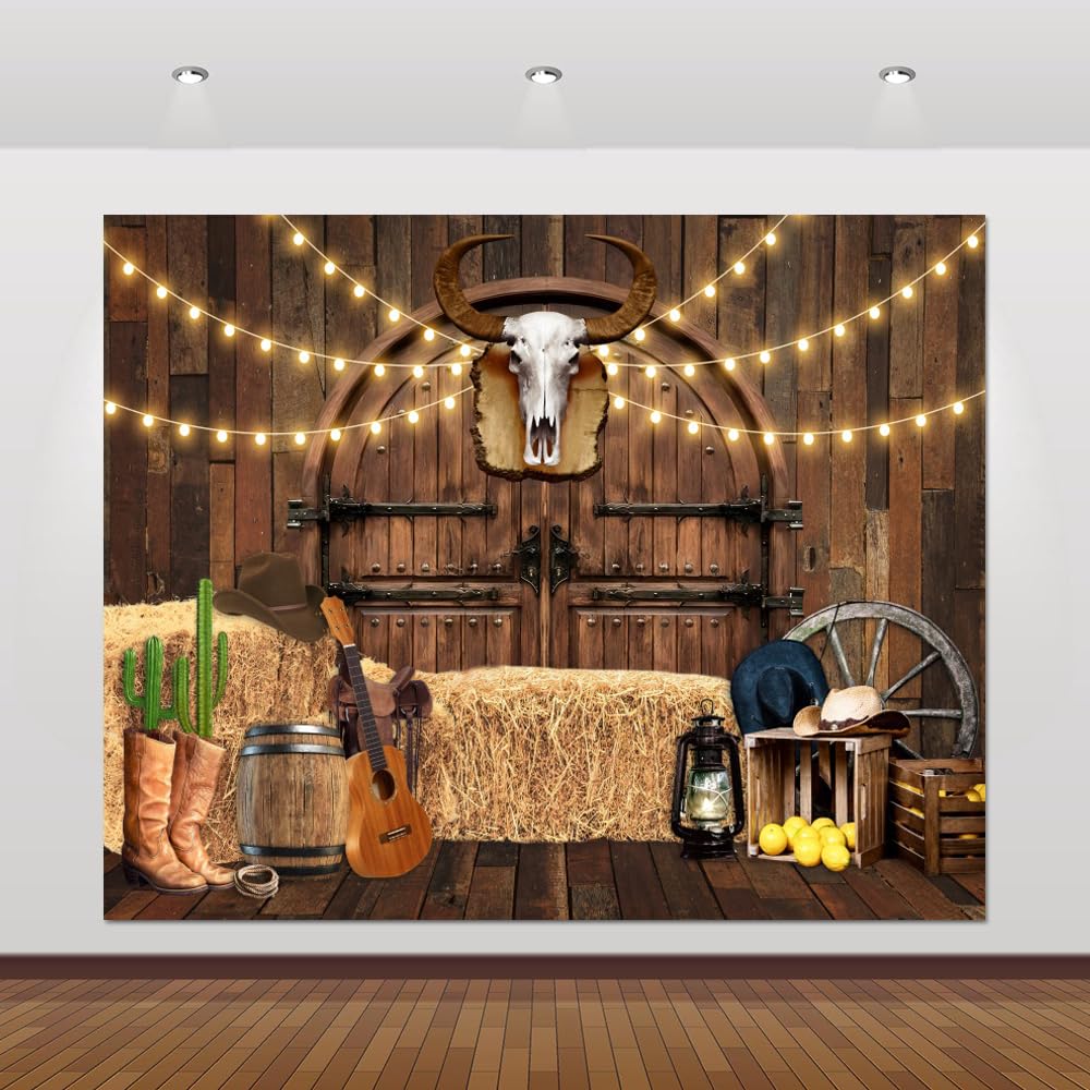 Western Cowboy Backdrop 10X8Ft Wild West Rodeo Saloon Barn Door Rustic Wooden House Country Fall Farm Warehouse Barnyard Photogr
