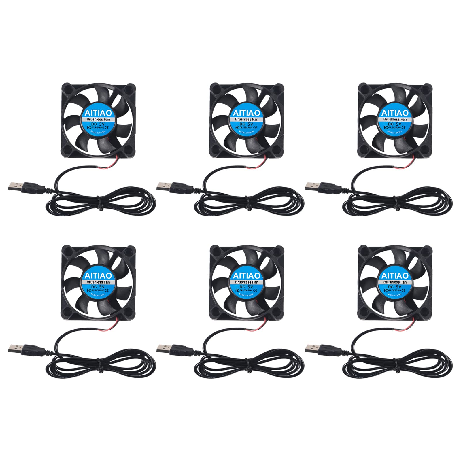 Aitiao 6Pcs 50Mm Usb Brushless Cooling Fan 50Mm X10Mm Dc 5V Quiet Cooling Fan 5010 Mini Computer Fan For Small Appliances Series