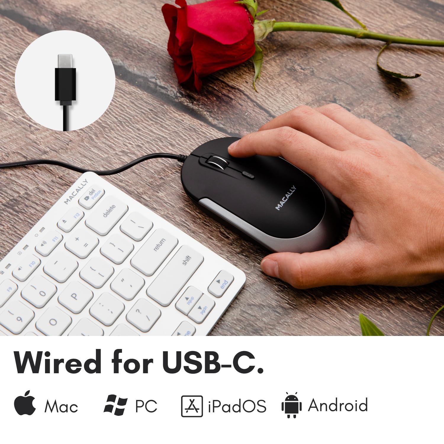 Macally Usb Type C Mouse   Slim & Compact Design   Usb C Mouse For Macbook Pro Imac Pc Etc.   Simple 3 Button & Scroll Wheel Lay