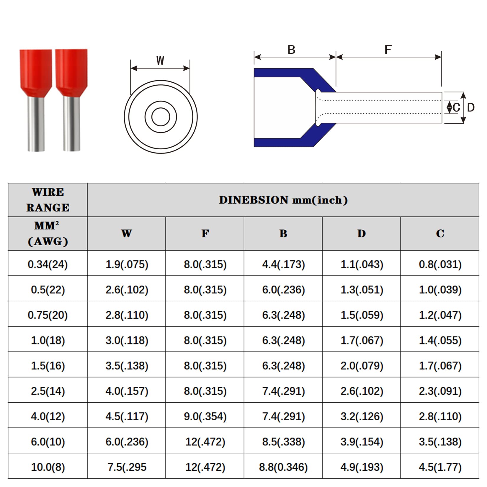 Xhf 200 Pcs Awg 6/16Mm Wire Ferrules Insulated Copper Crimp Connectors, Crimp Pin Cord End Terminals Blue