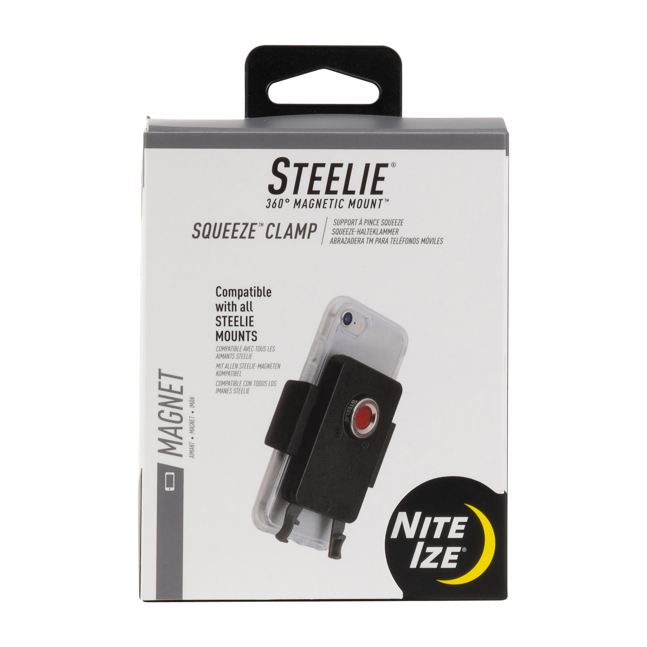 Nite Ize Steelie Squeeze Clamp - Magnetic Cell Phone Holder For Dashboards, Vents & Windshields - Versatile & Adjustable Phone M