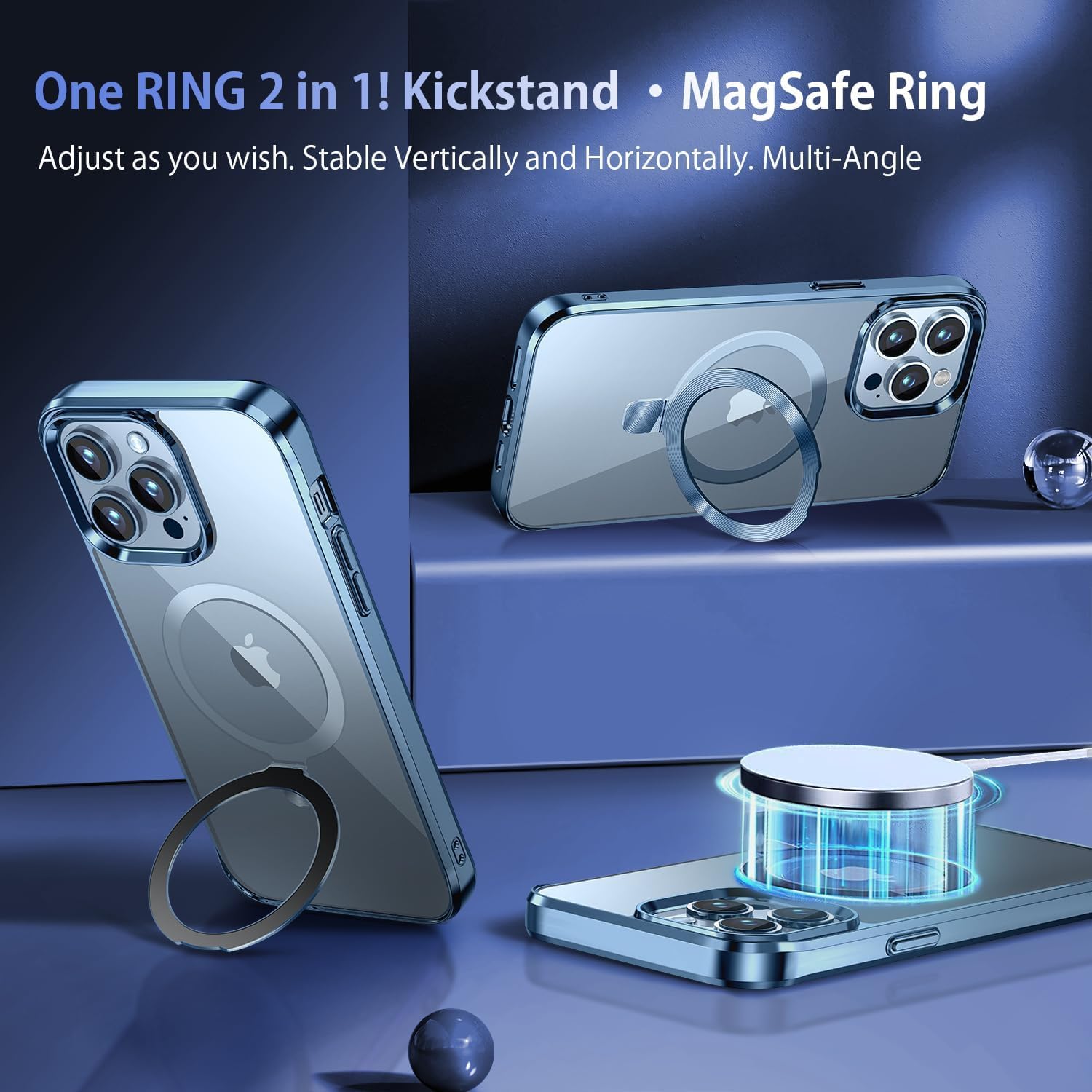 Tlikemiss [Cd Ring Compatible With Magsafe Invisible Stand] Magnetic For Iphone 13 Pro Case, [Electroplated Bumper Non Yellowing