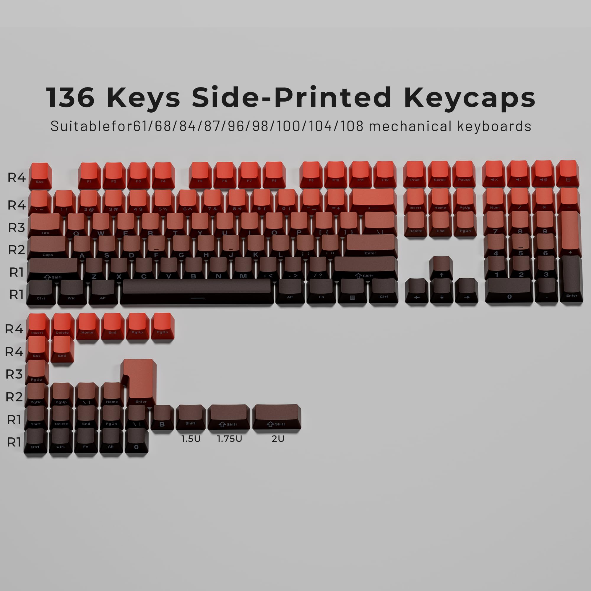 Xvx Side Print Keycaps   Shine Through Keycaps, Pbt Double Shot Custom Keycap Set, 136 Keys Gradient Red Keycaps, Oem Profile Ke