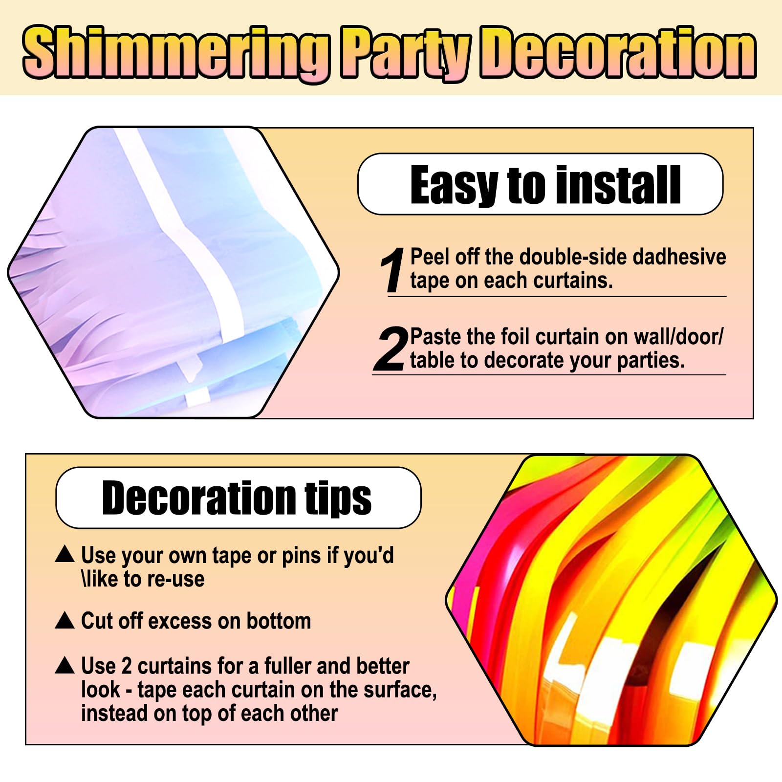 6 Pack Dark Rainbowfoil Fringe Curtain Backdrop, 3.28Ft X 8.2Ft Metallic Tinsel Foil Fringe Streamer Curtains For Photo Booth, C