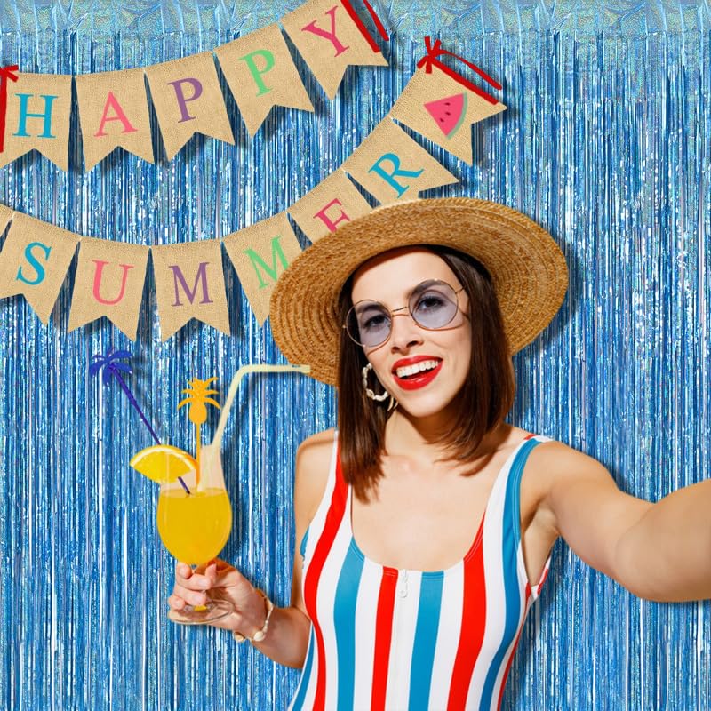 Braveshine Light Blue Tinsel Foil Fringe Curtains   2Pcs 3.2X8.2 Ft Metallic Holiday Photo Booth Backdrop For Birthdays Mermaid