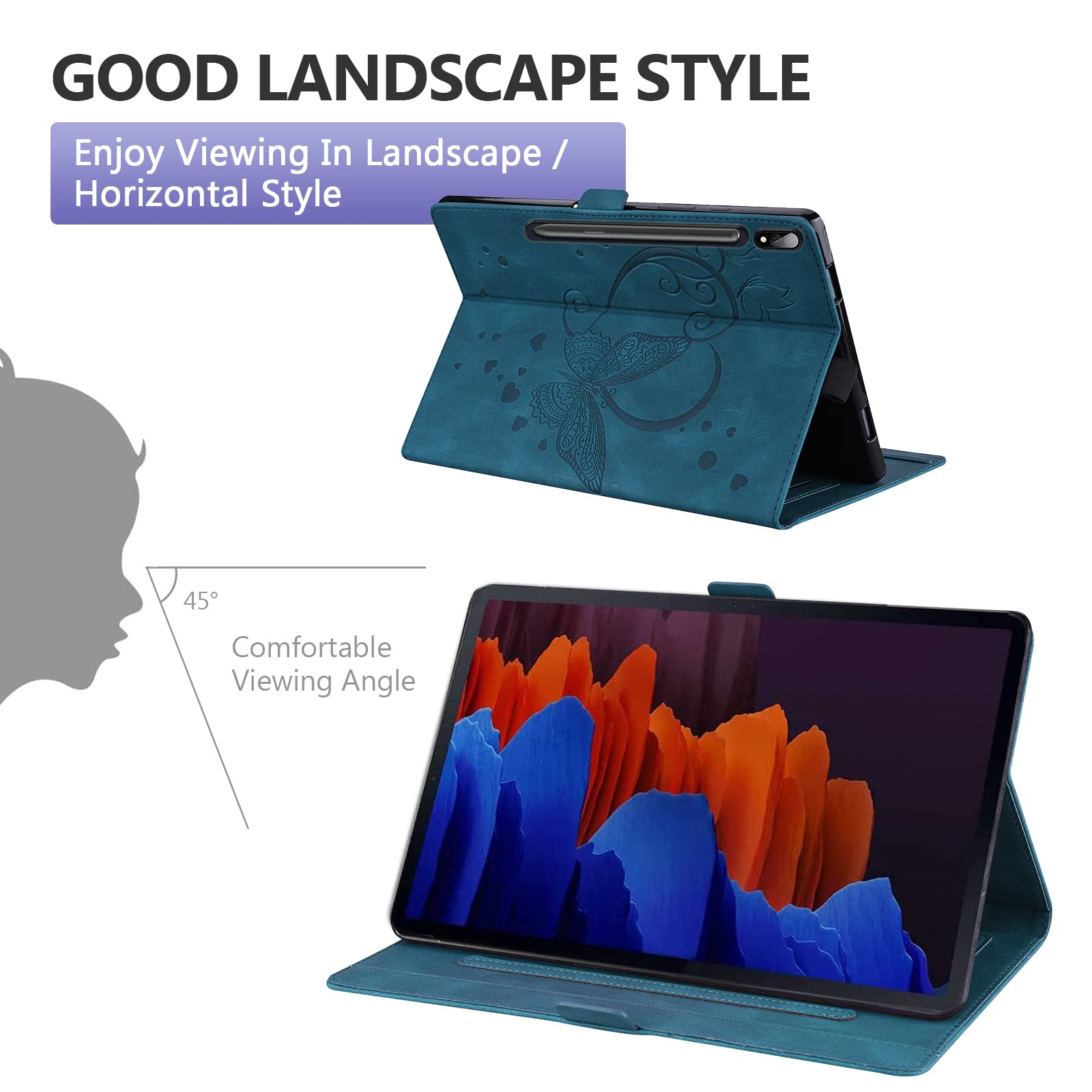 Galaxy Tab S8 Ultra Case 14.6 Inch - Premium Flip Leather Smart Wake/Sleep Cover [3D Embossed Butterfly] & Multiple Angles Stand