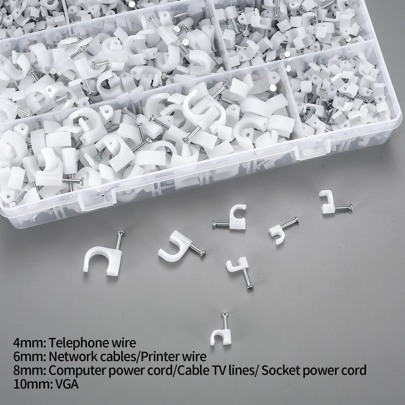 Woshilaods 700 Pcs Cable Clips With Steel Nails, Cable Wire Cord Management Clips, White Ethernet Cable/Coax Cable/Cable Cord Ho