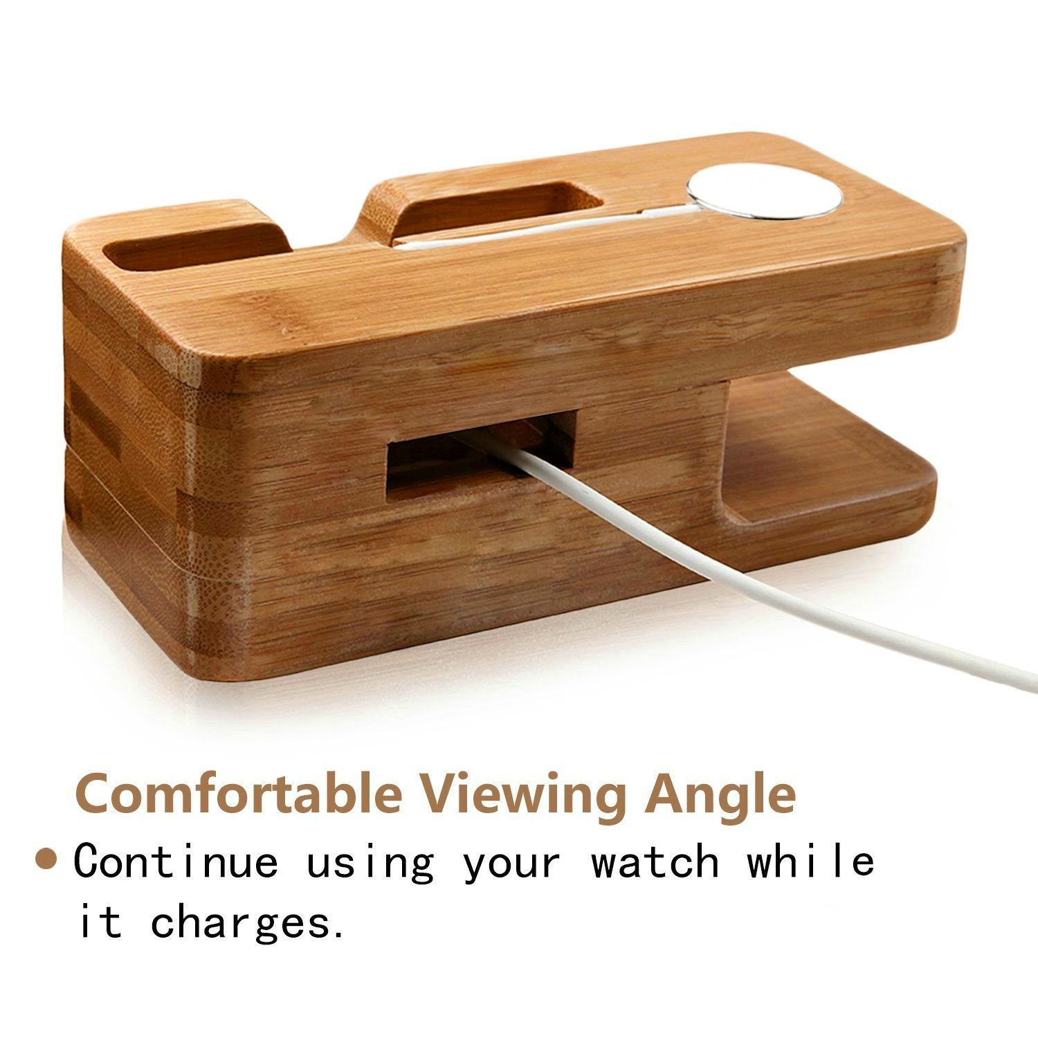 AICase Watch Stand, iWatch Bamboo Wood Charging Dock Charge Station Stock Cradle Holder for Apple Watch & iPhone X/ 8 Plus/ 8/7 Plus 6 6 Plus 5S 5 (Bamboo Wood II)