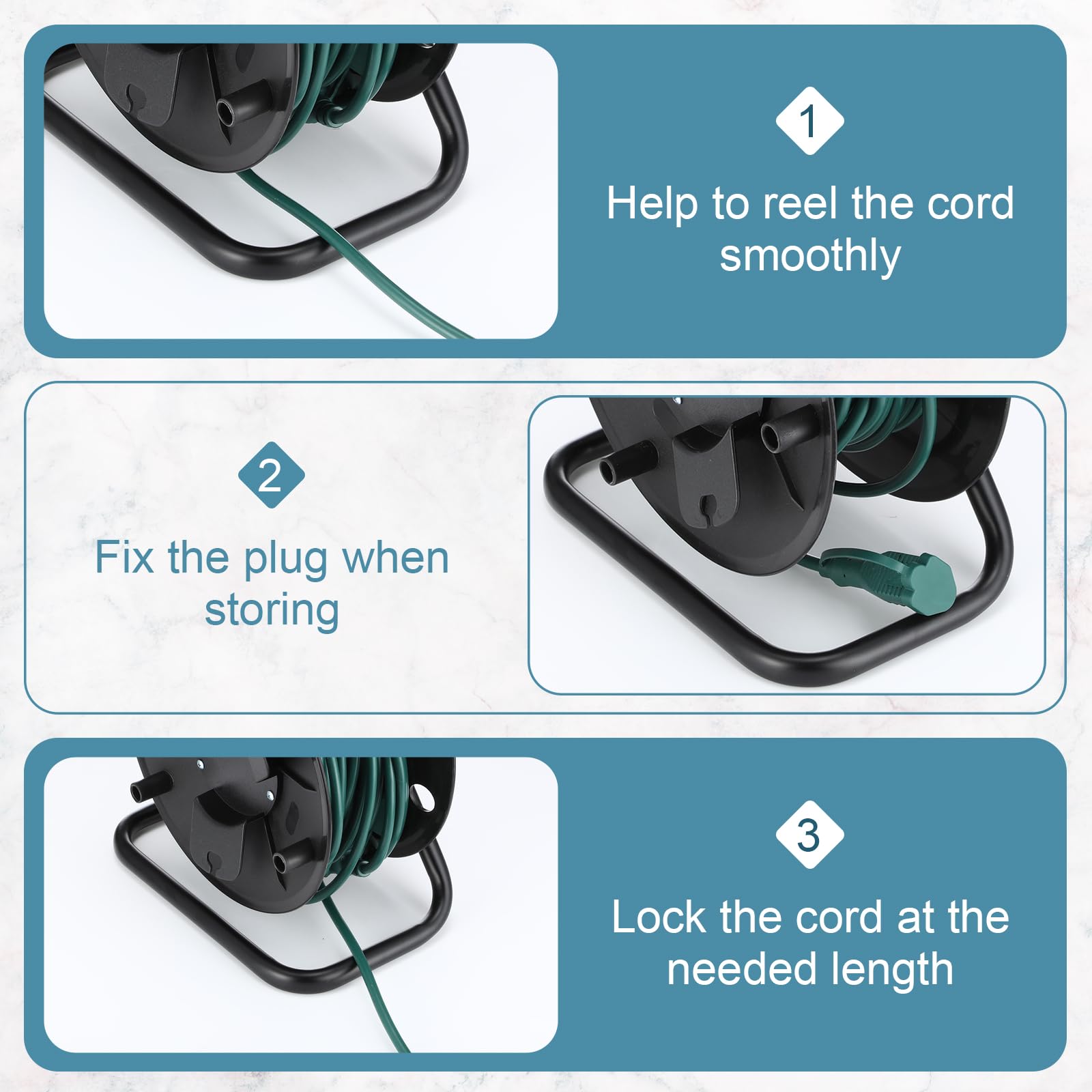 Yaocom Extension Cord Storage Reel With Metal Stand Black Cable Reel Holds Up 500 Feet Of 6 Mm Cable/Cord/Hose Heavy Duty Open R