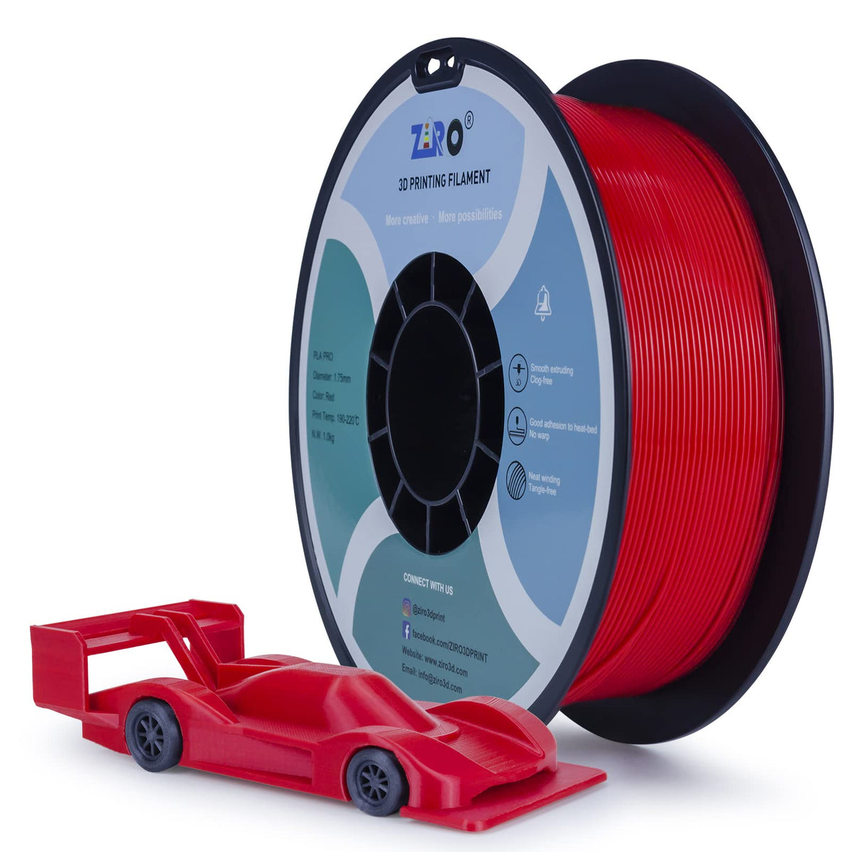 Ziro Pla Filament 175Mm,3D Printer Filament Pla Pro Basic Color Series 175Mm 1Kg(22Lbs), Dimensional Accuracy +  003Mm,Red