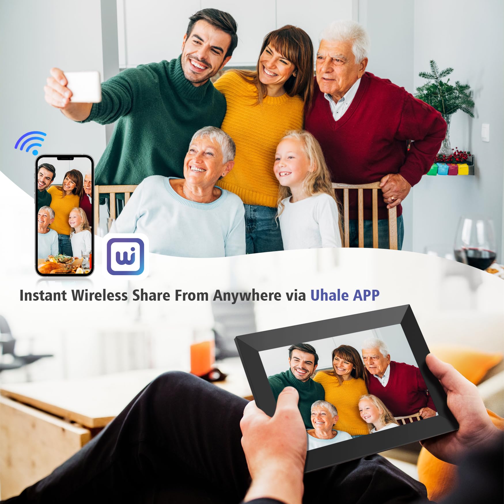 Uhale Digital Picture Frame 32Gb Storage 10.1 Inch Wifi Electronic Photo Frame Sd Card Slot Desktop Ips Touch Screen Hd Display