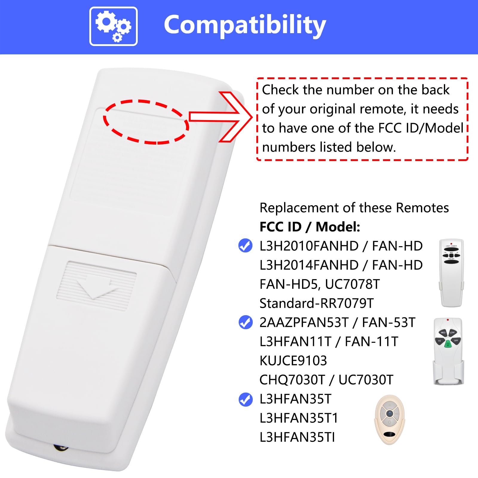 Yunbei Ceiling Fan Remote Control Replacement For Hampton Bay Hunter With Wall Mount, For L3H2010Fanhd Uc7078T Chq7078T Chq8Bt70