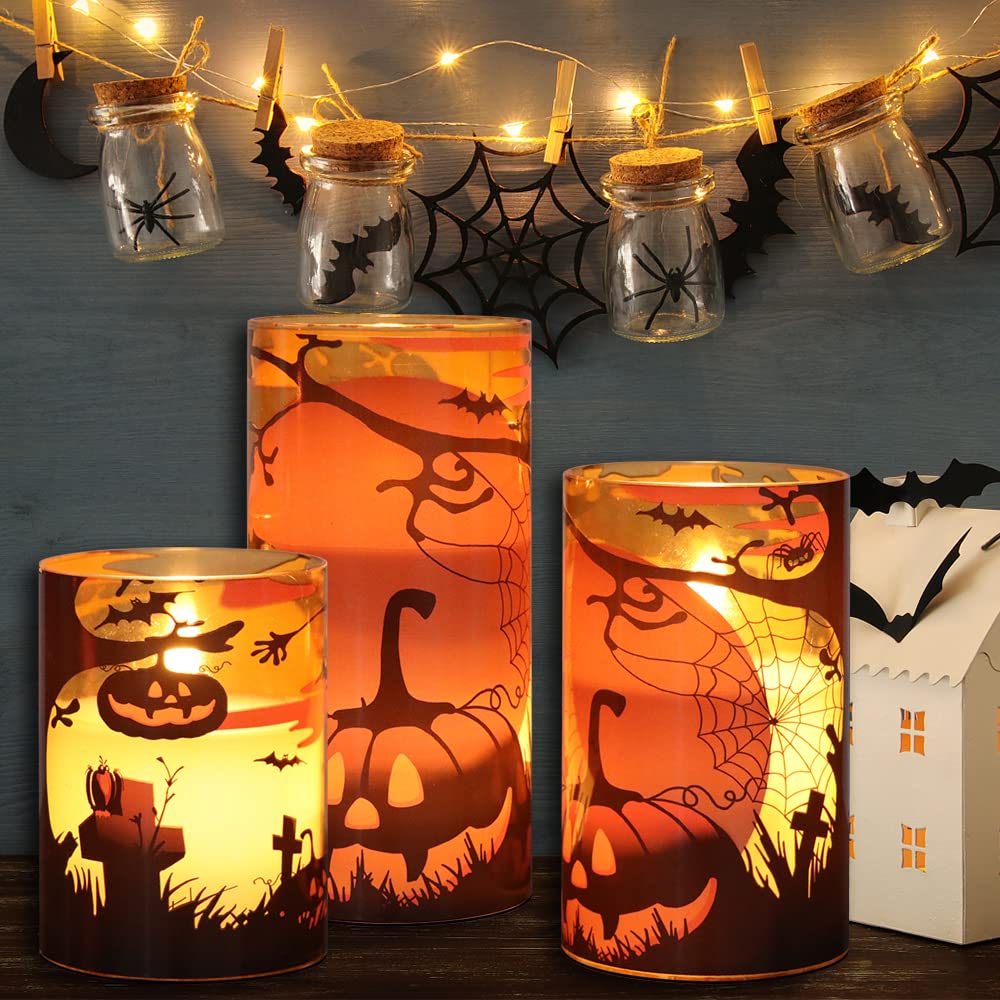 Dromance Pumpkin Glass Flameless Candles With Remote And Timer, Battery Operated Realistic 3D Wick Flickering Real Wax Led Candl