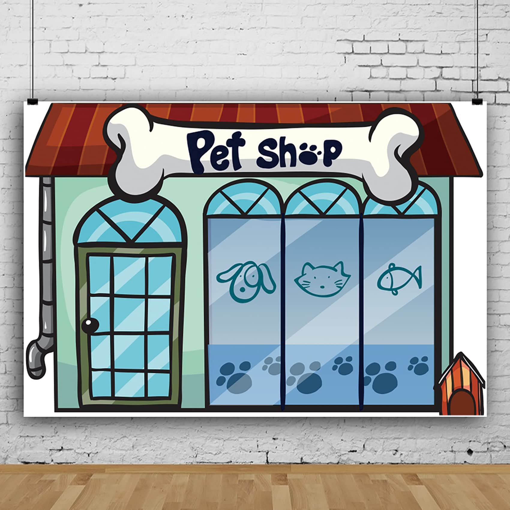 10x8ft Cartoon Pet Shop Backdrop - Storefront Backdrops for Girl Boy 1st Birthday Party Photography Background School Play Backg
