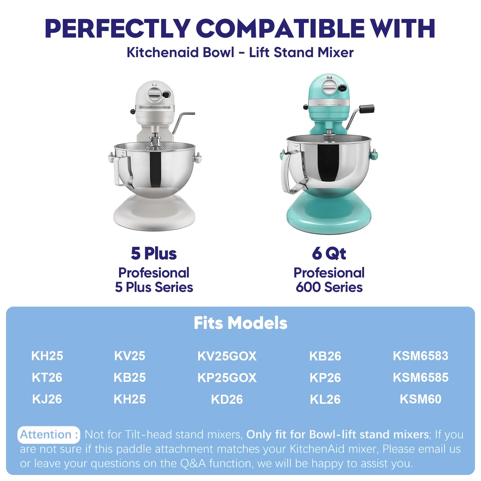 Stainless Steel Flat Beater For Kitchenaid 5Plus/6 Qt. Bowl Lift Stand Mixers, Paddle Attachment For Kitchenaid Mixer, Dishwashe