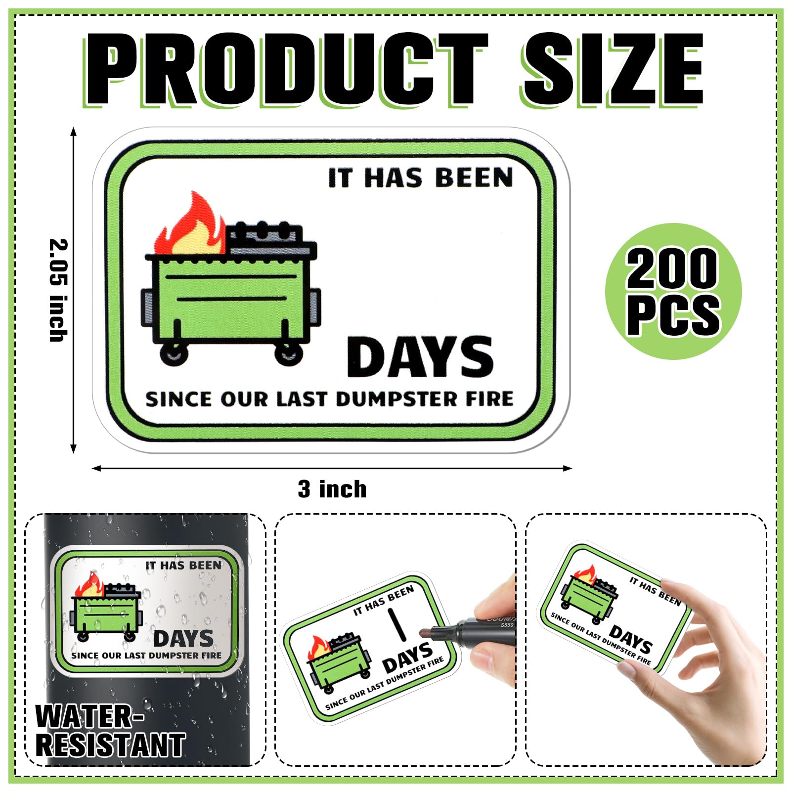 Watersay 200 Pcs Dumpster Fire Day Count Sticker Bulk Funny Meme Waterproof Vinyl Die-Cut Decal Dumpster Fire Motivation Respons