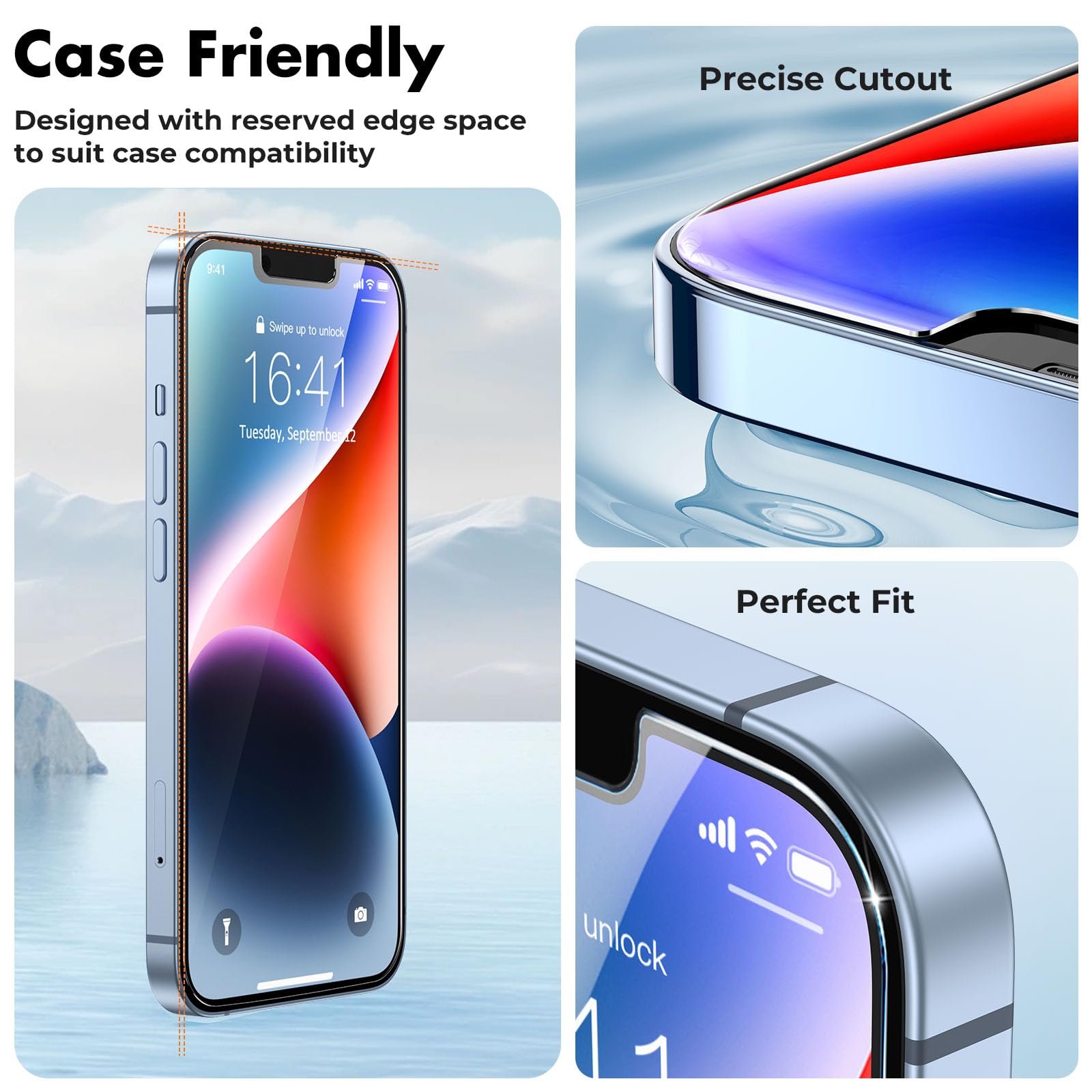 Unbreakcable 3 Pack Screen Protector For Iphone 14/13/13 Pro, Double Shatterproof Tempered Glass [Easy Installation Frame] [9H H