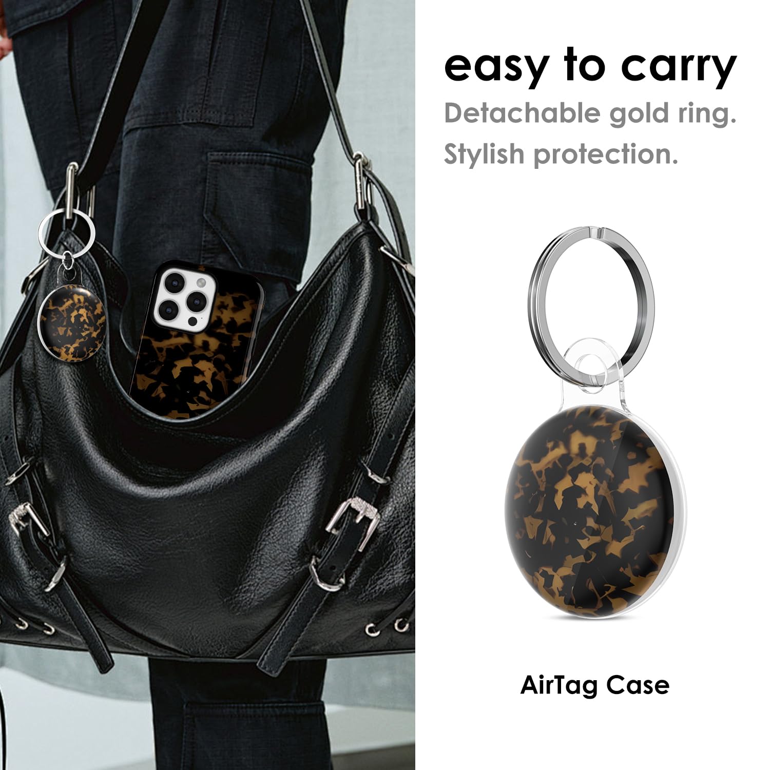 Svanove For Airtag Holder Case Tortoise Shell Print, Turtle Shell Airtag Keychain, Luxury Amber Cool Retro Trendy Air Tag Access