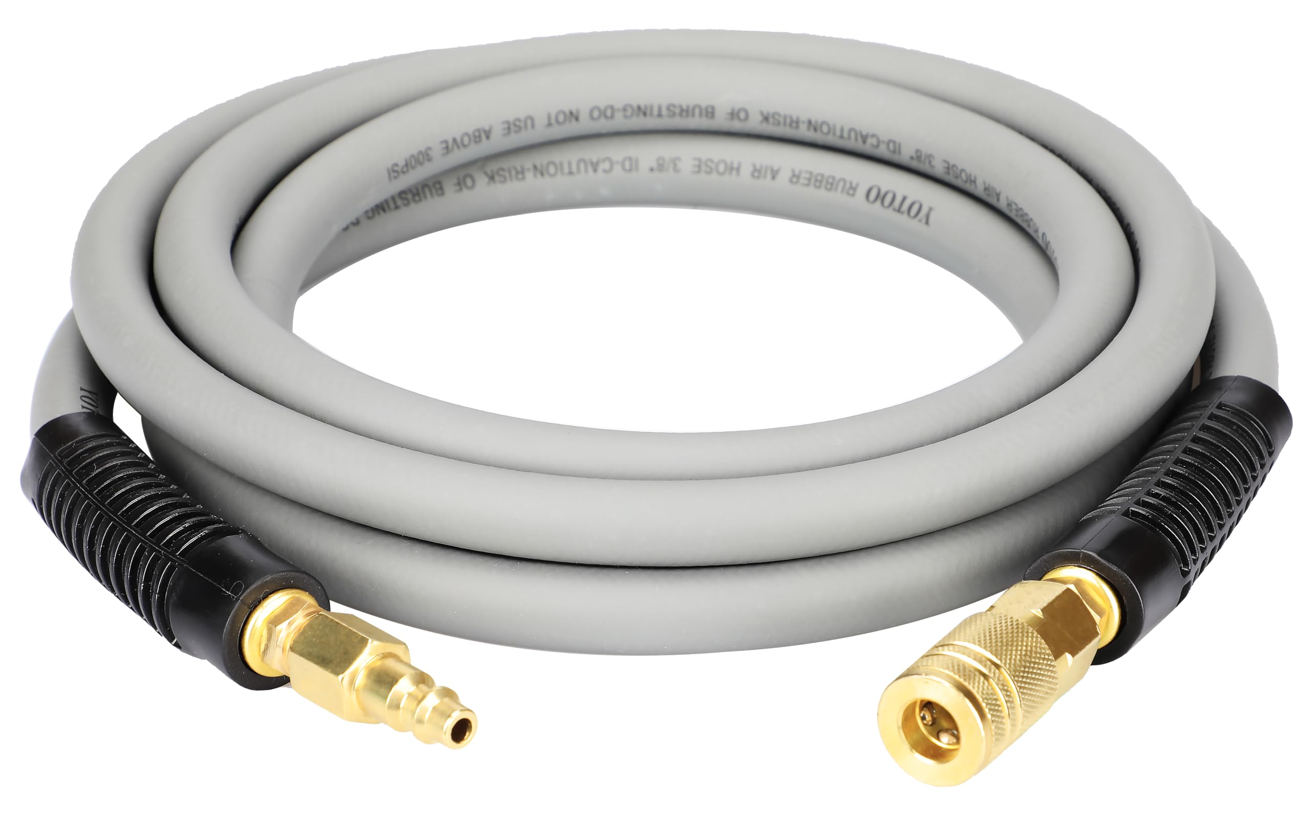 Yotoo Rubber Lead In Air Hose 3/8 Inch By 10 Feet 300 Psi Heavy Duty, Kink Resistant, All Weather Flexibility With 1/4 Inch Bras