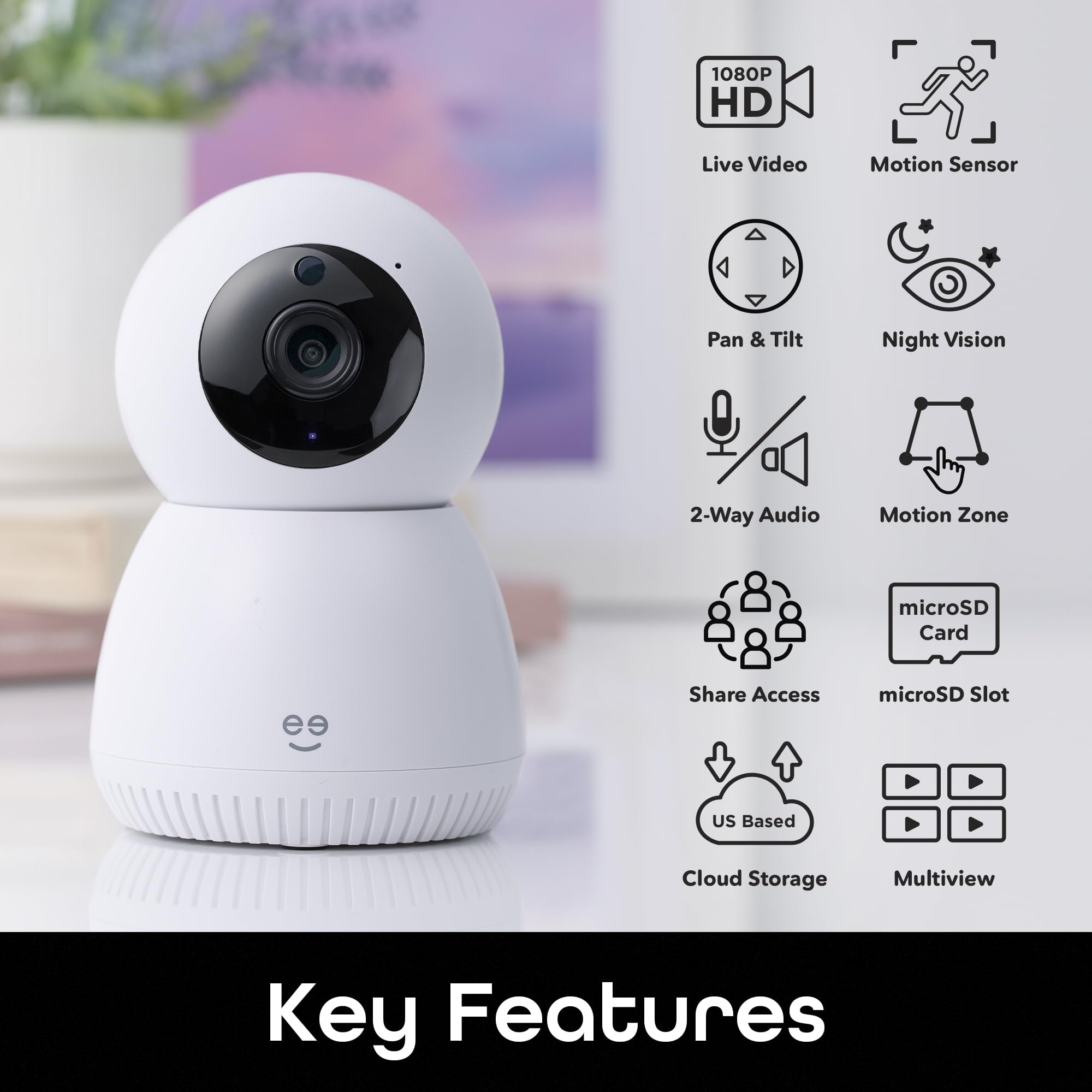 Scope Indoor 1080P Hd Smart Auto Tracking Security Camera, White, Motion Only