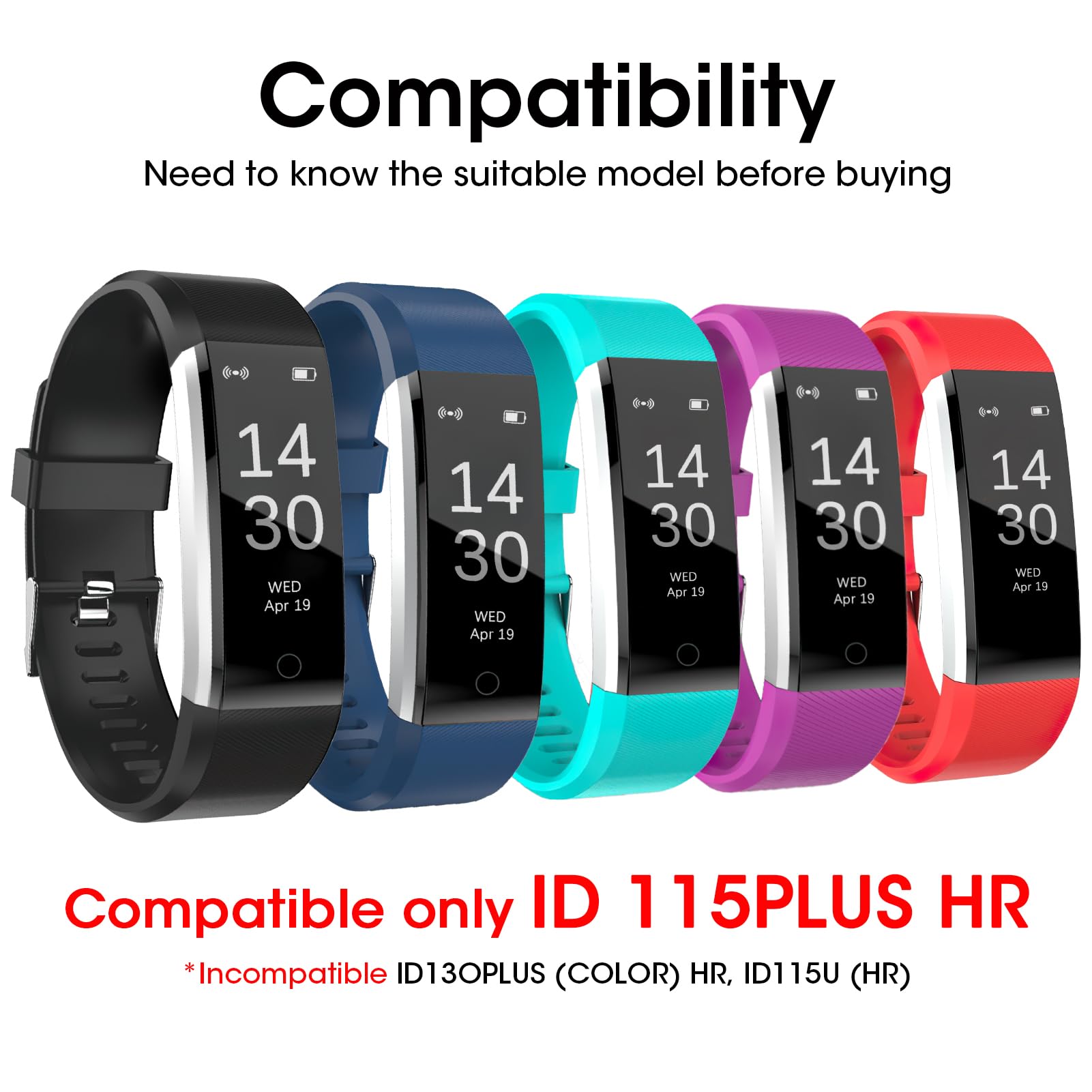 Hoeslaw 5 Pcs Watch Bands Replacement For Id115Plus Hr Only, Very Fit Pro Activity Fitness Tracker Wrist Bands Set, Multicolor V