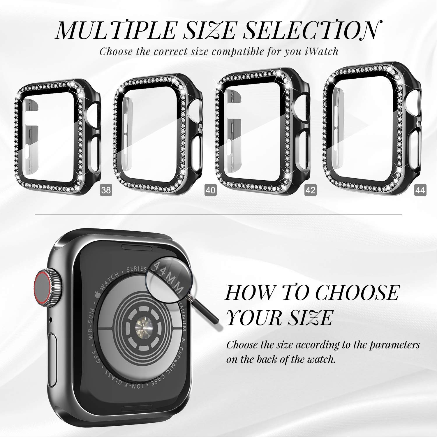 Recoppa Compatible For Apple Watch Case With Screen Protector For Apple Watch 40Mm Series 6/5/4/Se, Bling Crystal Diamond Rhines