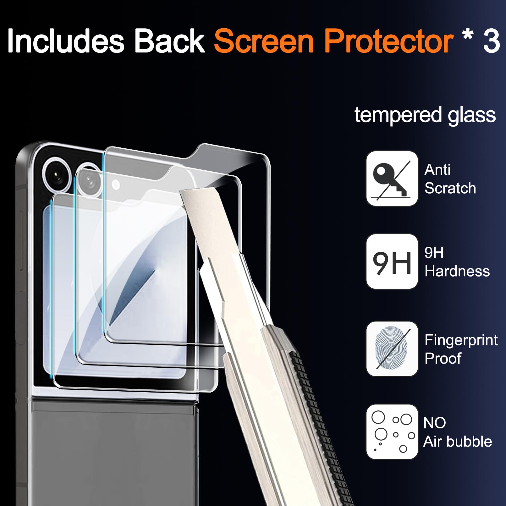 Ferilinso 3 Pack Screen Protector For Samsung Galaxy Z Flip 6 [Phone Case Friendly], Inside Anti Spy Film With 3 Pack Back Tempe