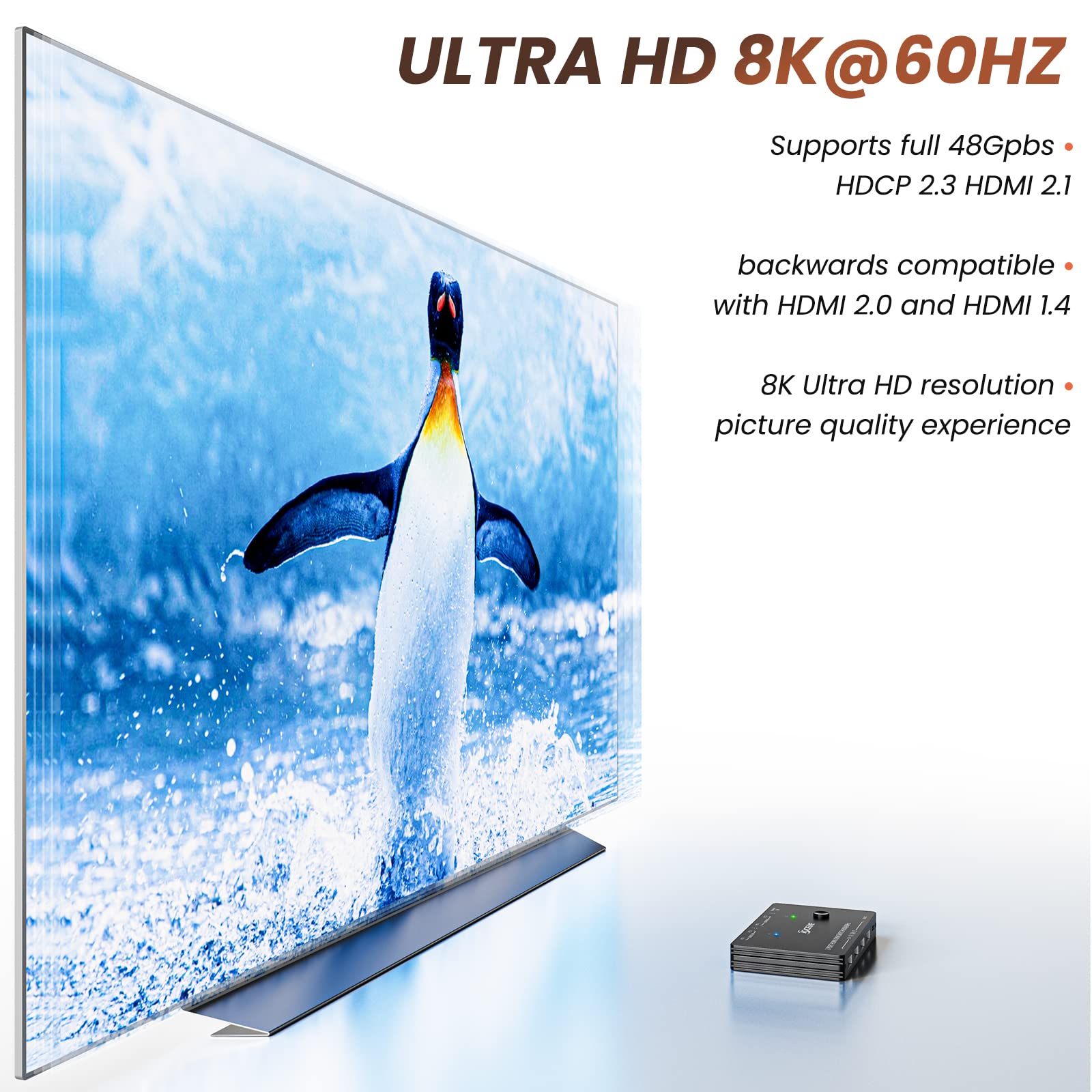 Kvm Switch Hdmi 2 Port Box,Usb 3.0 And Hdmi Switch 8K@60Hz For 2 Computers Share Keyboard Mouse Printer And 1 Hd Monitor,With Re