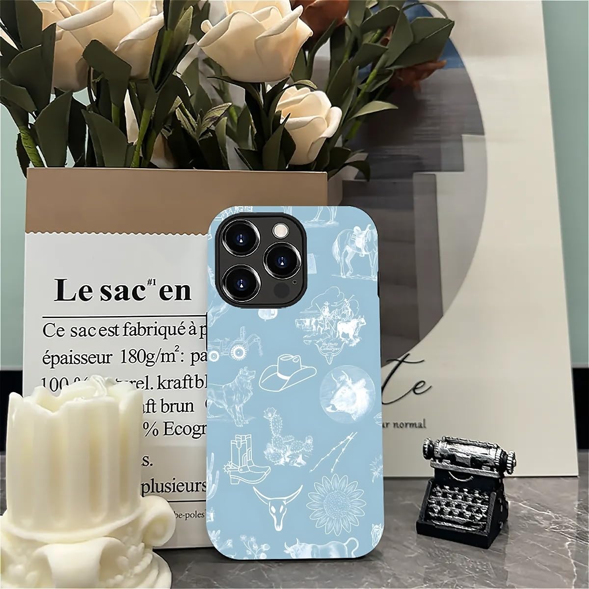 Akinmi Case For Iphone 13 Pro Max,Blue Shadow Horse Exquisitely Pattern Double Protective Phone Cover Cases Soft Silicone For Ip