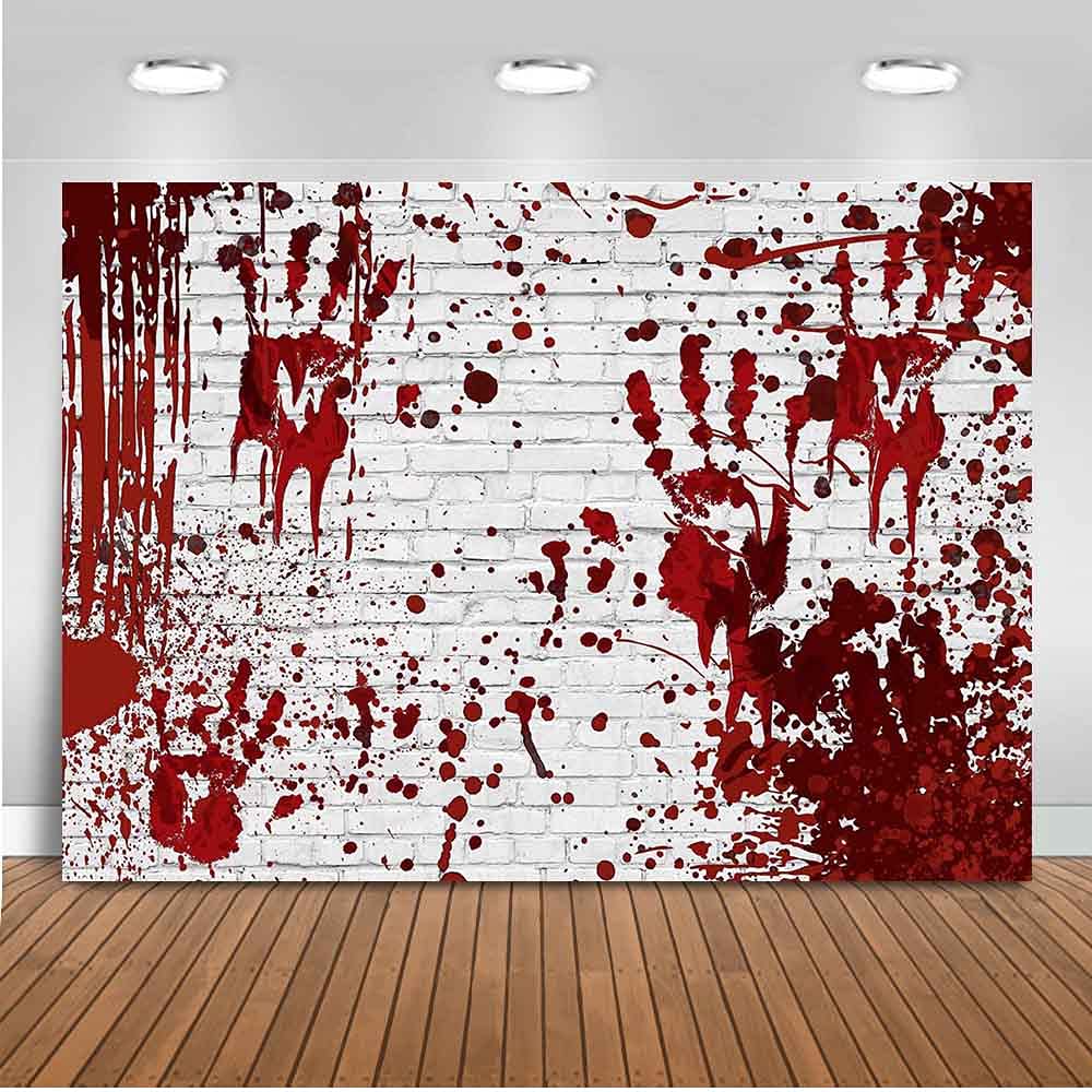 Mocsicka Halloween Backdrop Horrible Scary Bloody Brick Wall Photo Backdrops Hand Print Bloodstain Splatter Party Decorations Ba