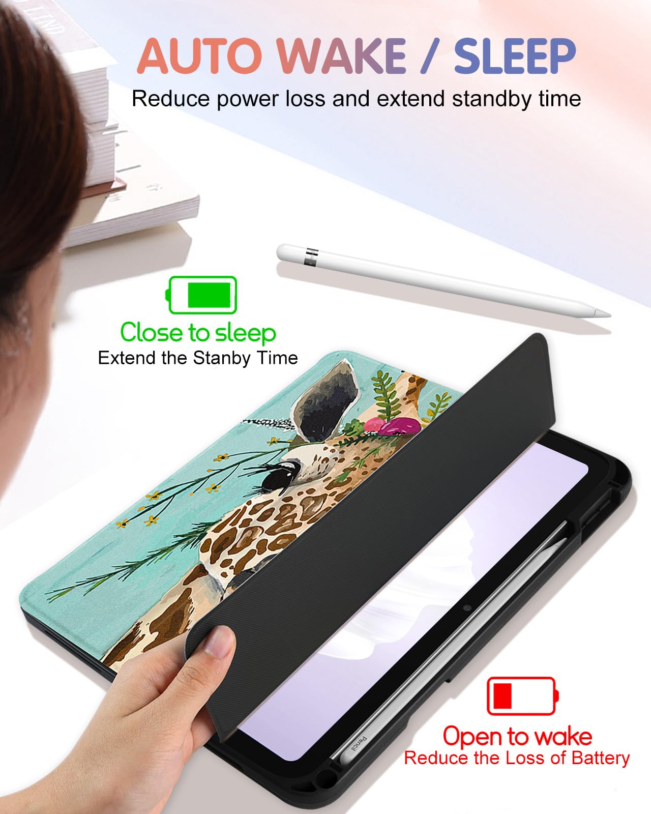 Wazzasoft For Apple Ipad 10Th Generation Case 10.9 Inch Cute Women Girls Folio Cover Teens Giraffe Design Unique Cool With Penci