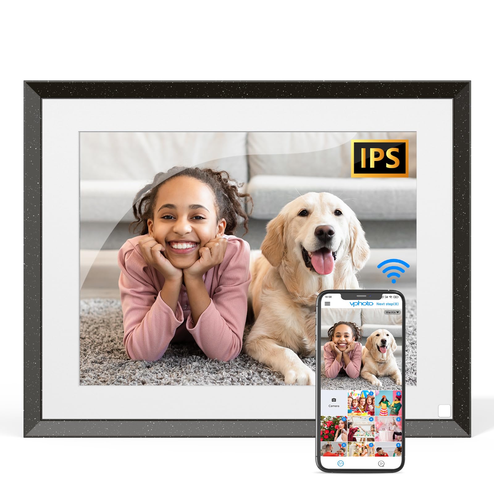 Smart Digital Picture Frame Wifi Cloud Photo Frame   9.7 Inch Ips Touch Screen Digital Frame 32Gb, Motion Sensor, Auto Rotate, F