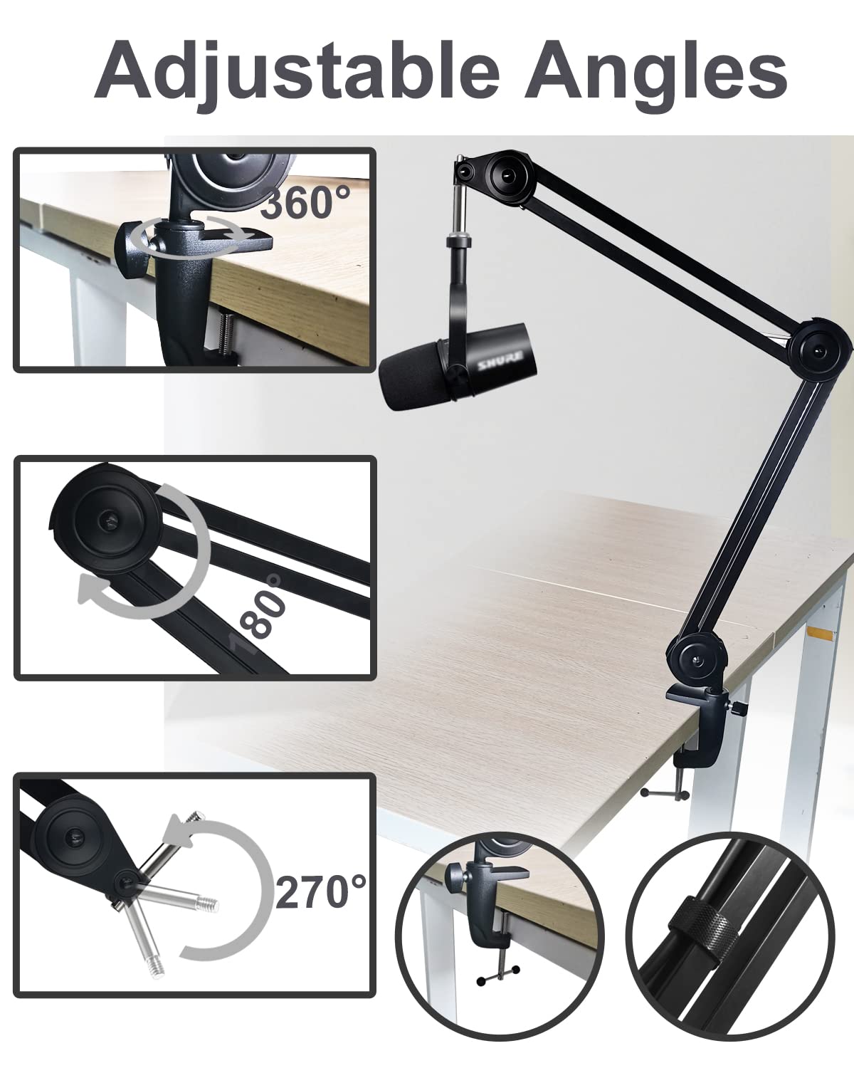 Boseen Microphone Boom Arm Stand With Pop Filter For Shure Mv7, Heavy Duty Adjustable Suspension Boom Scissor Mic Stand With Mic