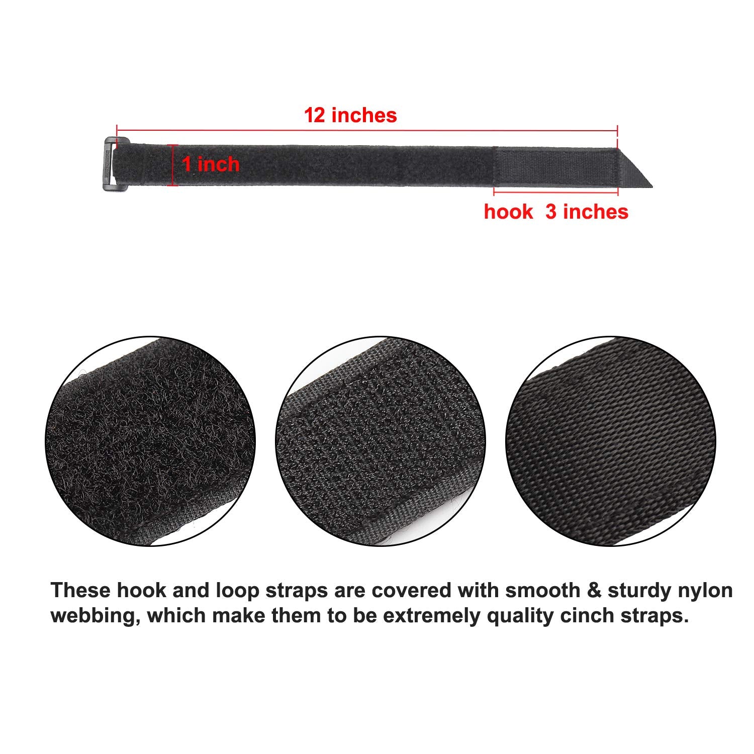 Ayaport Cinch Straps 1'' X 12'' 8Pack, Sturdy & Reusable Hook And Loop Covered With Nylon Webbing Securing Buckle Straps For All