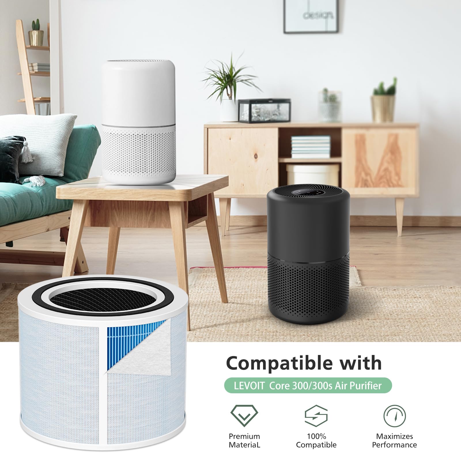 Core 300 Smoke Remover Replacement Filter For Levoit Core 300/Core300 P Core 300S/300S P Vortexair Air Purifier, 4 In 1 H13 True