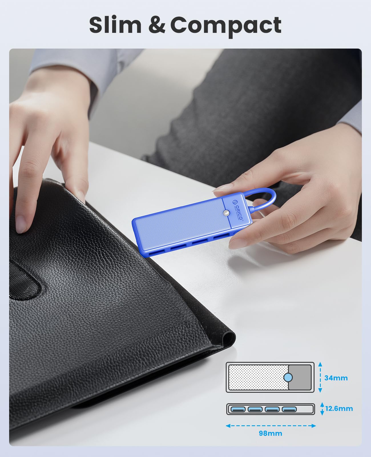 USB 3.0 Hub, ORICO 4 Port USB Hub, Ultra Slim USB Splitter for Laptop for MacBook, Mac Pro, iMac, Surface Pro, XPS, PS5, PC, Flash Drive, Mobile HDD(Blue/0.5ft)