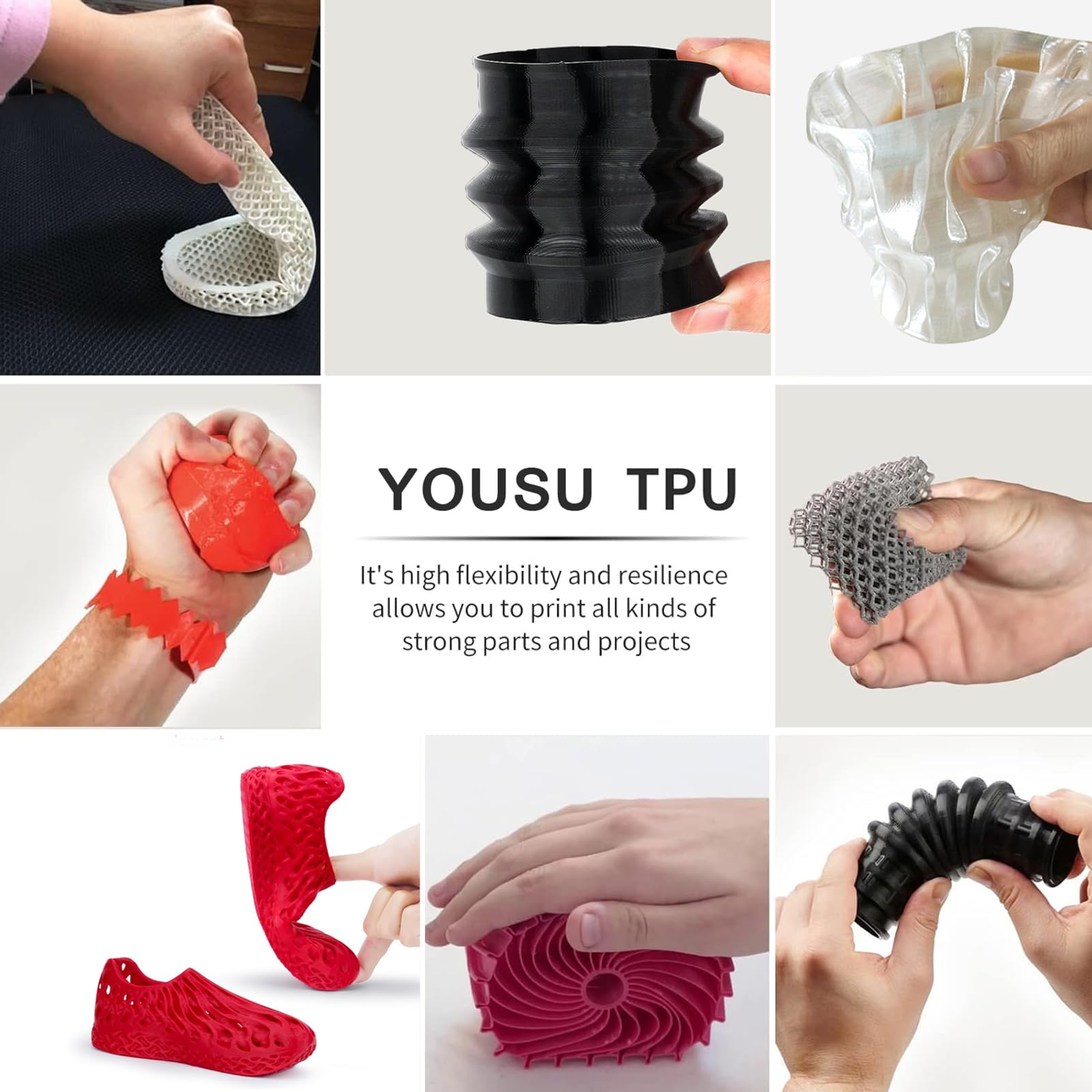 Yousu Tpu Filament 1.75Mm,95A Tpu Flexible Filament, Soft 3D Printer Filament, 3D Printing Filament Tpu Black,1Kg Spool (2.2 Lbs