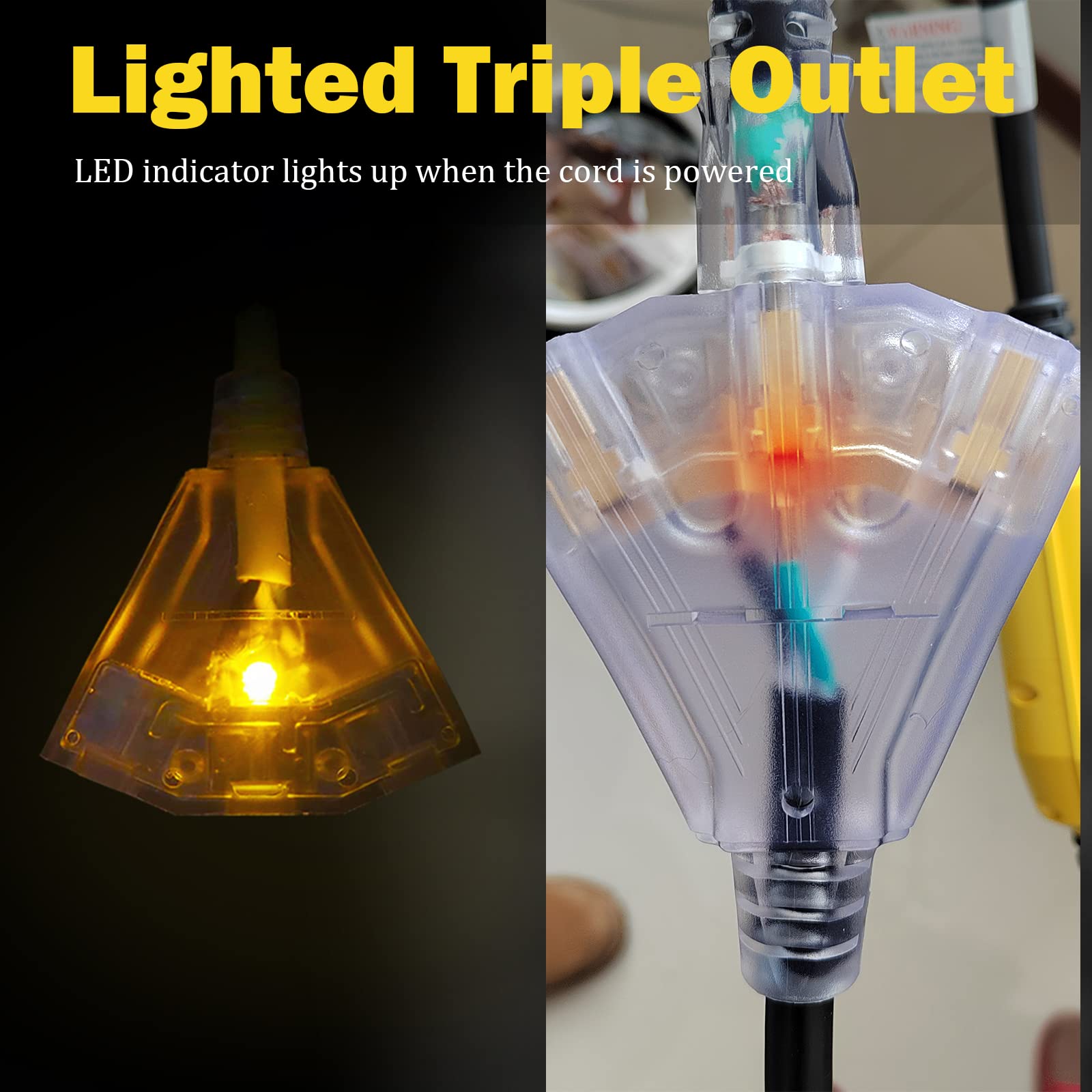 Ep 3 Ft Lighted Gfci Extension Cord With 3 Electrical Power Outlets   12/3 Sjtw Heavy Duty Black Pigtail Extension Cable With 3