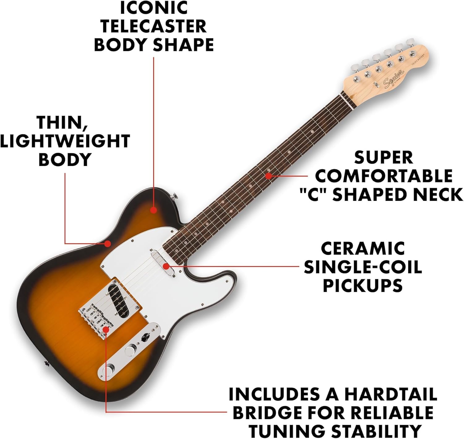 Fender Squier Debut Series Telecaster Electric Guitar, Beginner Guitar, 2-Year Warranty, Includes Free Lessons, 2-Color Sunburst