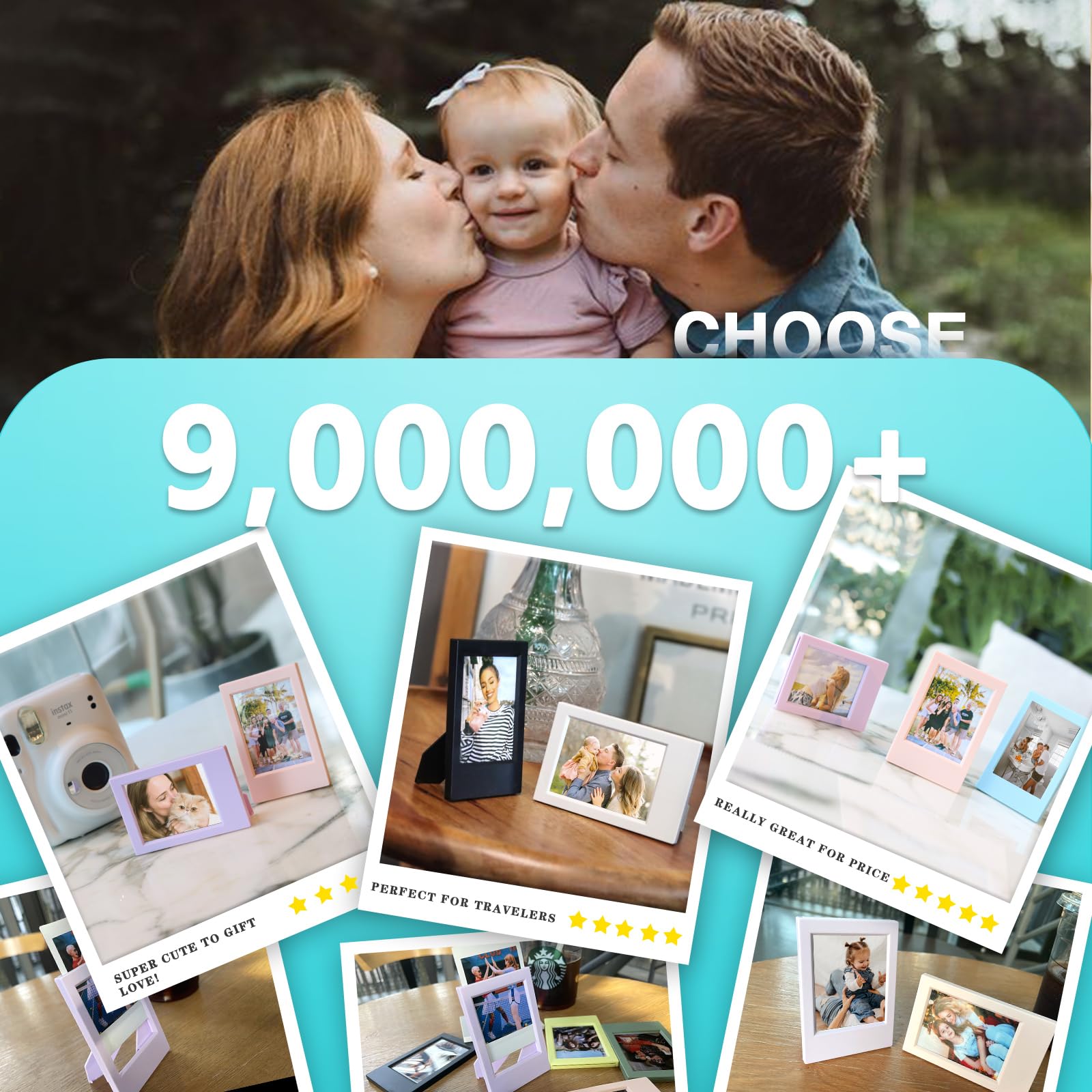 Caiyoule Mini Picture Frame For Instax Mini 99/12/11/9/8/7+/Evo 3'' Film Classic For Polaroid 2X3 Photo Frame (10 Pack)