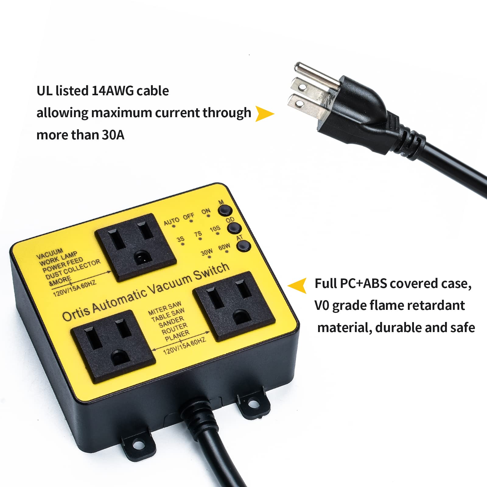 Automatic Vacuum Switch With Extra Outlet For Using More Power Tools, Ortis Dust Control Autoswitch Delay Vacuum On/Off To Preve