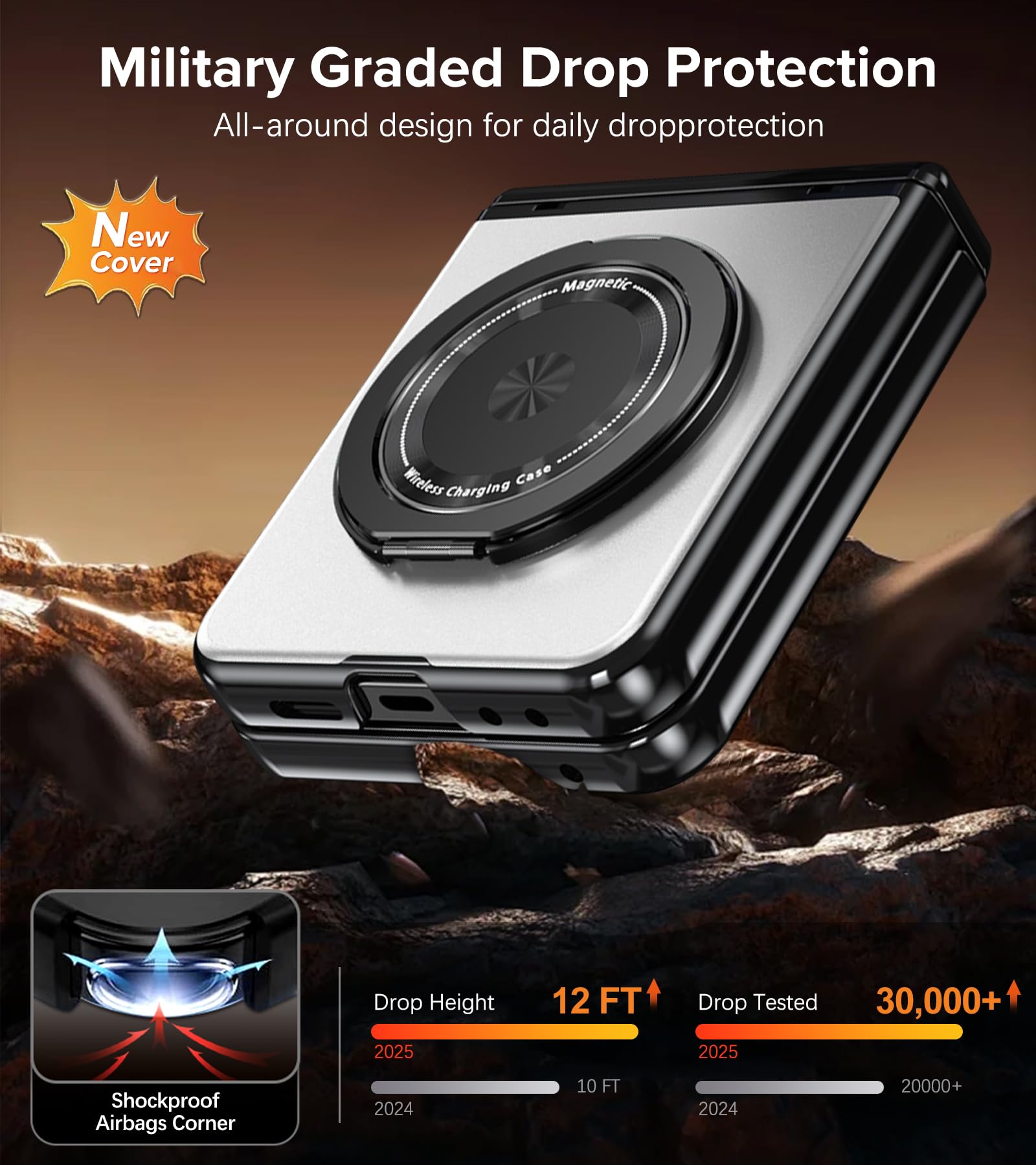 Fiyer For Samsung Galaxy Z Flip 6 Case With Screen Protector, Hinge Protection Phone Case For Z Flip 6, With Mag-Safe, 360 Rotat