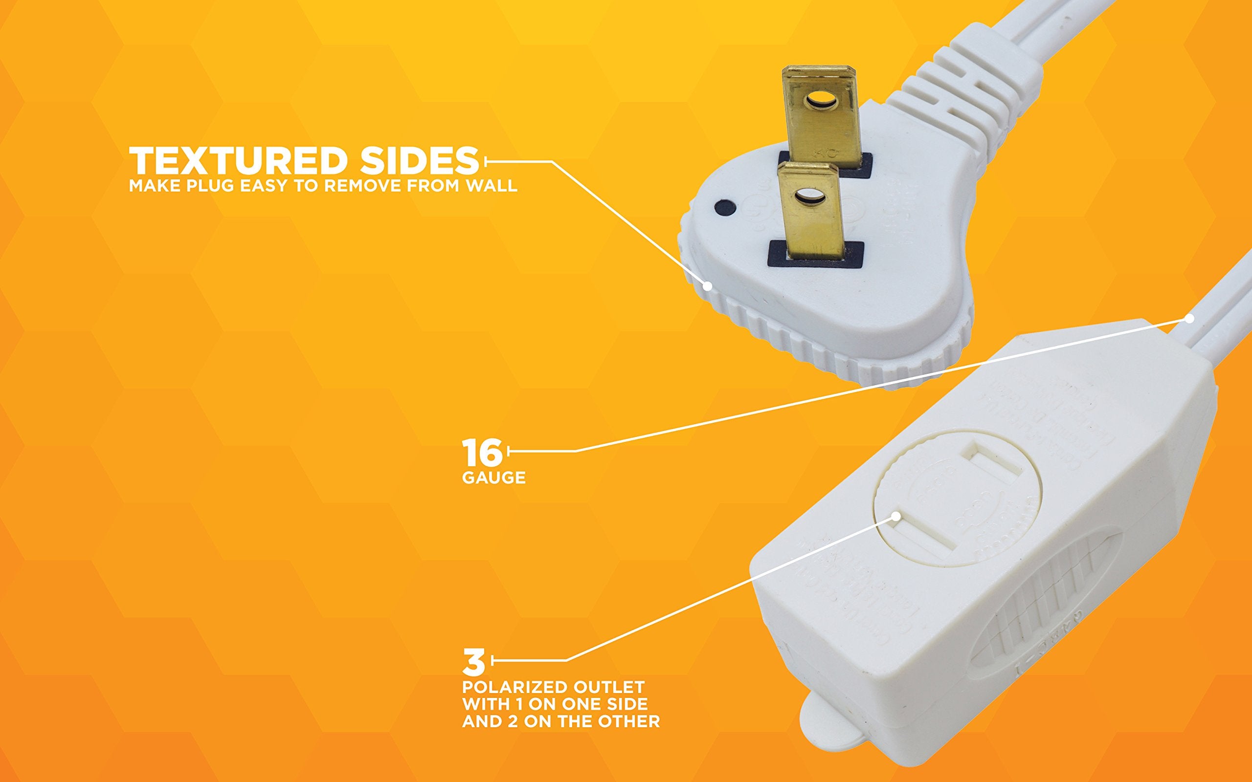 Slimline 2237 Flat Plug Extension Cord, 2 Wire, 13 Foot, White