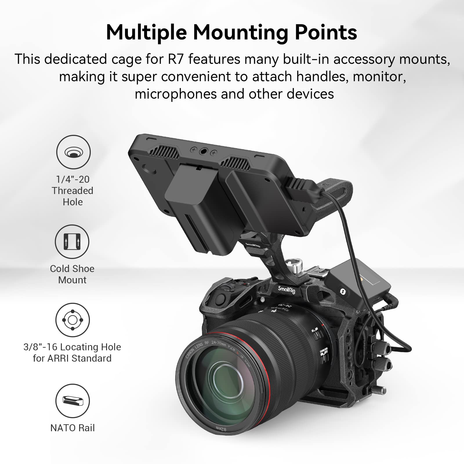 Smallrig R7 Cage For Canon R7, Aluminum Alloy R7 Cage With Quick Release Plate For Arca Stand, Cold Shoe, Nato Rail And Threaded