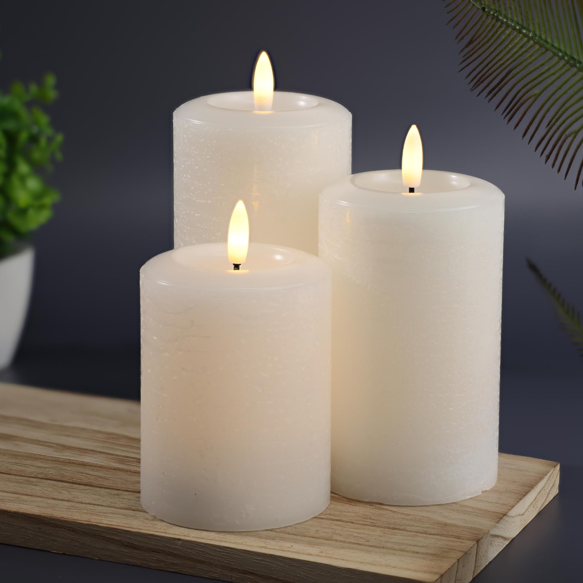 Lumipur Essentials Natural Glow Flameless Flickering Wax Pillar 3 Pack Led Candles (3'' X 4'' 5'' & 6'') Winter White