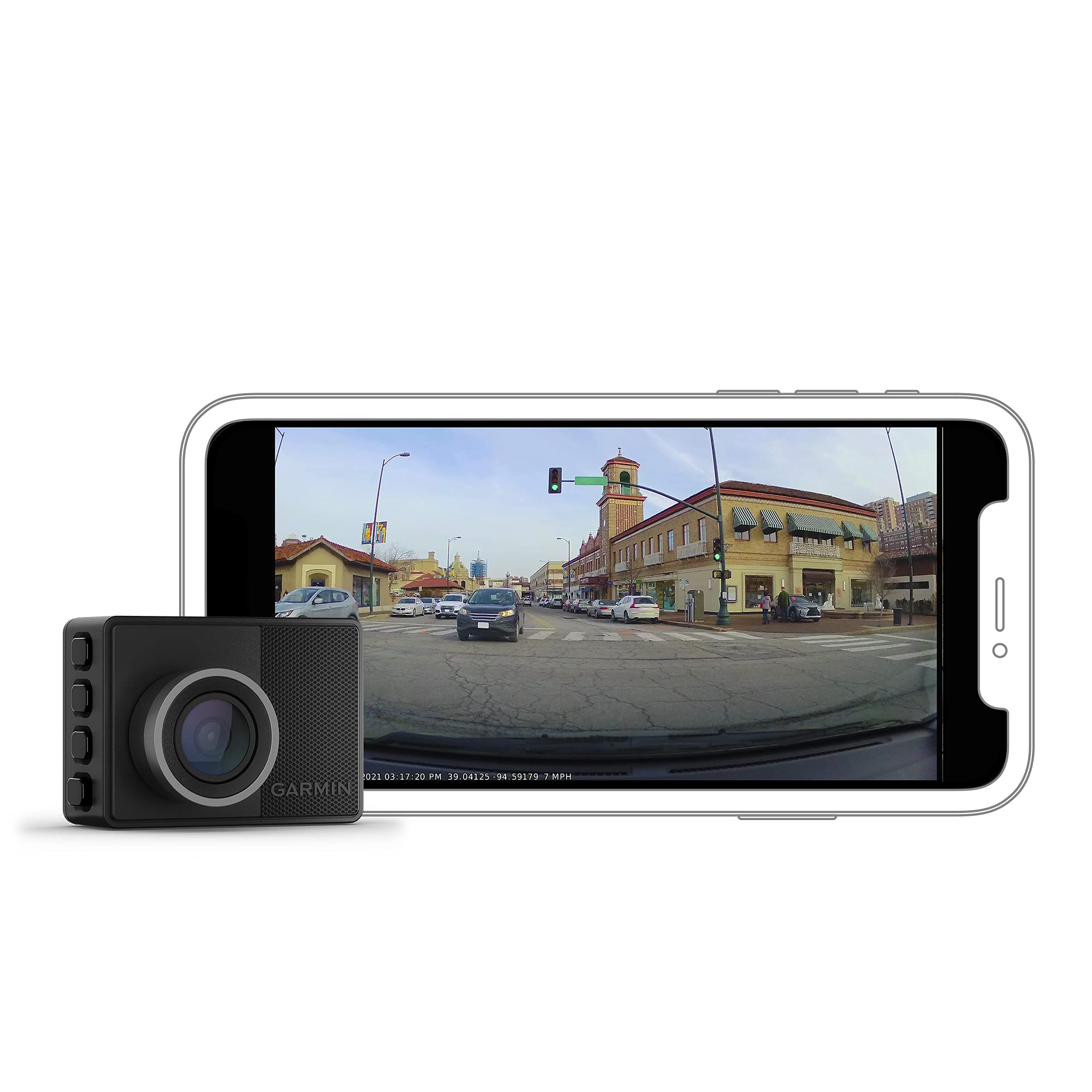 Garmin Dash Cam 57, 1440p and 140-degree FOV, Monitor Your Vehicle While Away w/ New Connected Features, Voice Control, Compact 