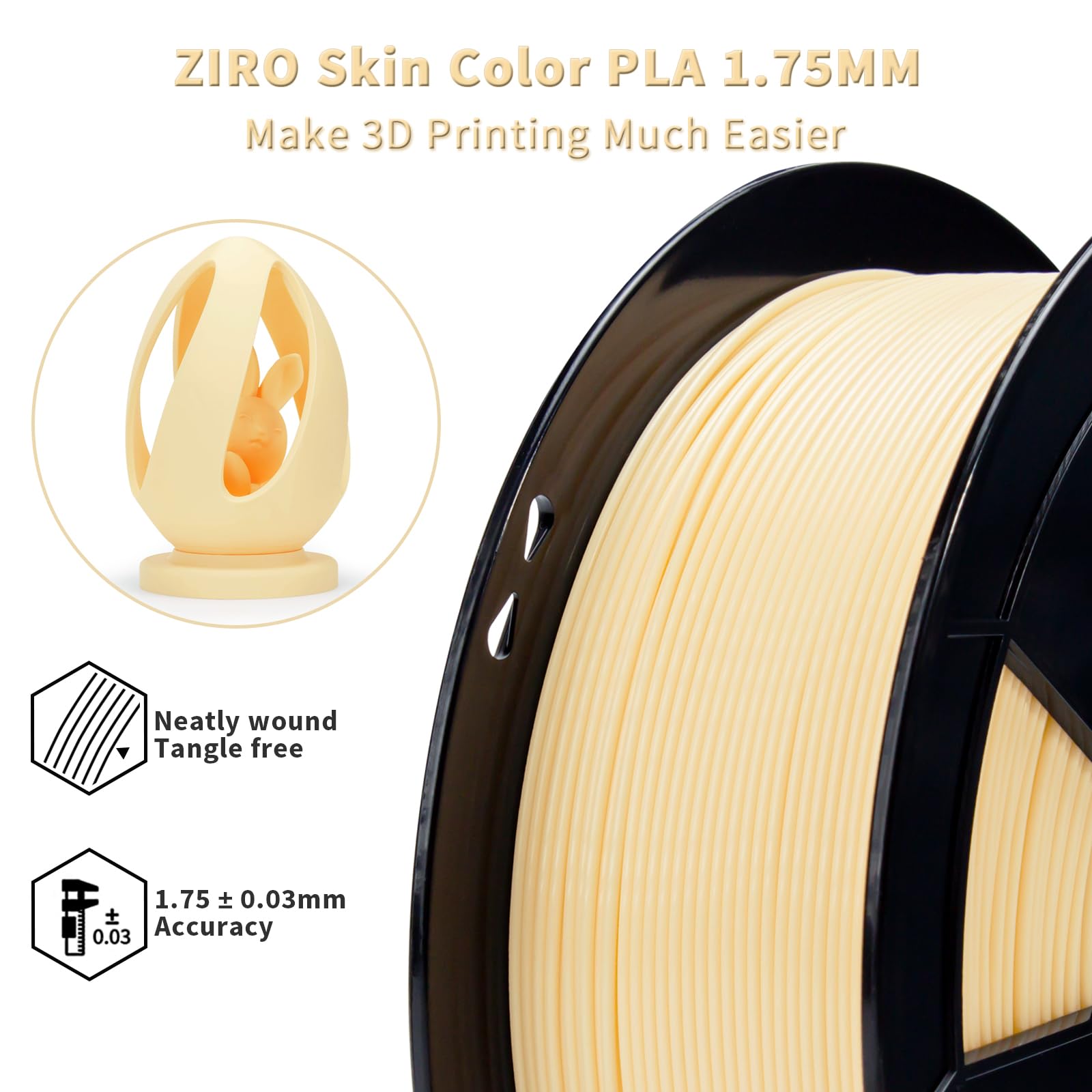 Ziro Pla Filament 175Mm,3D Printer Filament Pla Pro Basic Color Series 175Mm 1Kg(22Lbs), Dimensional Accuracy +  003Mm,Skin