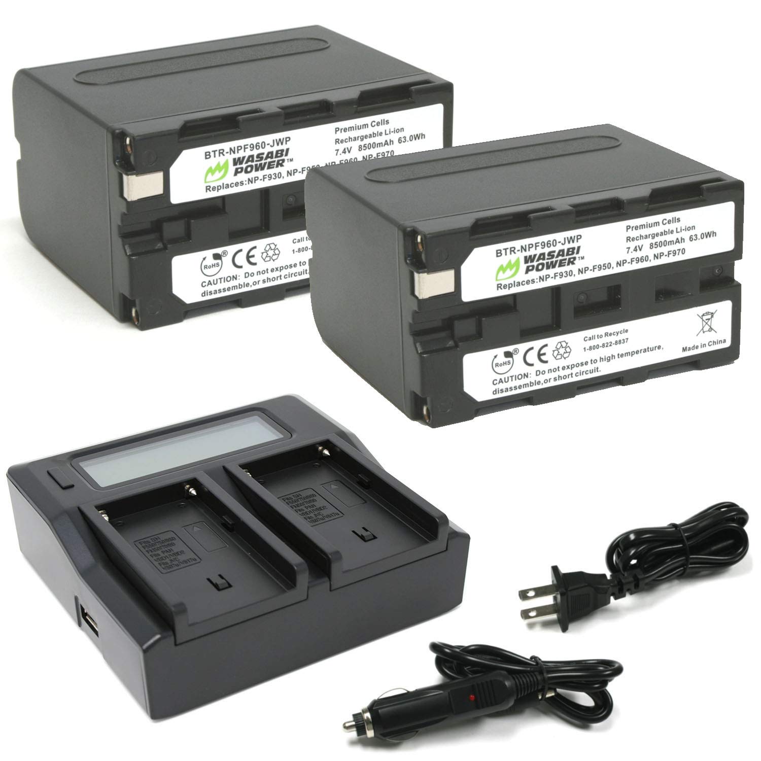 Wasabi Power Battery (2 Pack) And Dual Charger For Sony Np F950, Np F960, Np F970, Np F975 (L Series)