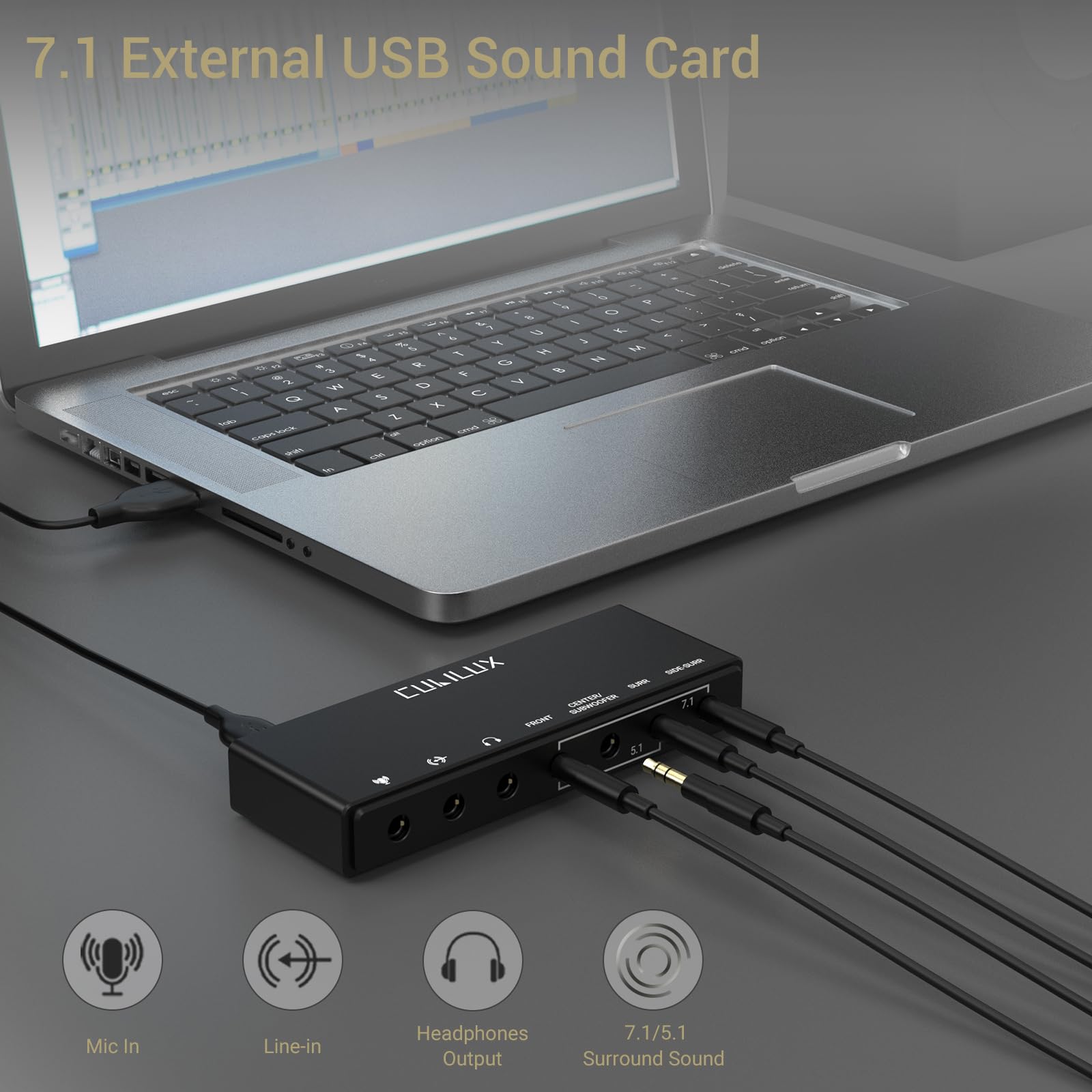 Cubilux 7.1 Usb Surround Sound Card  48Khz 384Khz Sample Rate For Headphones, Full Aluminum Alloy Usb A External Sound Card For