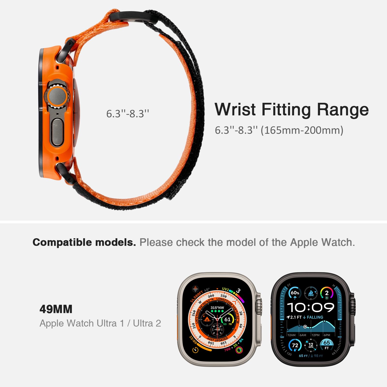 Rugged Case With Band For Apple Watch Ultra 1/2 Band 49Mm, Hook And Loop Nylon Sport Strap With Case For Iwatch Men(Orange)